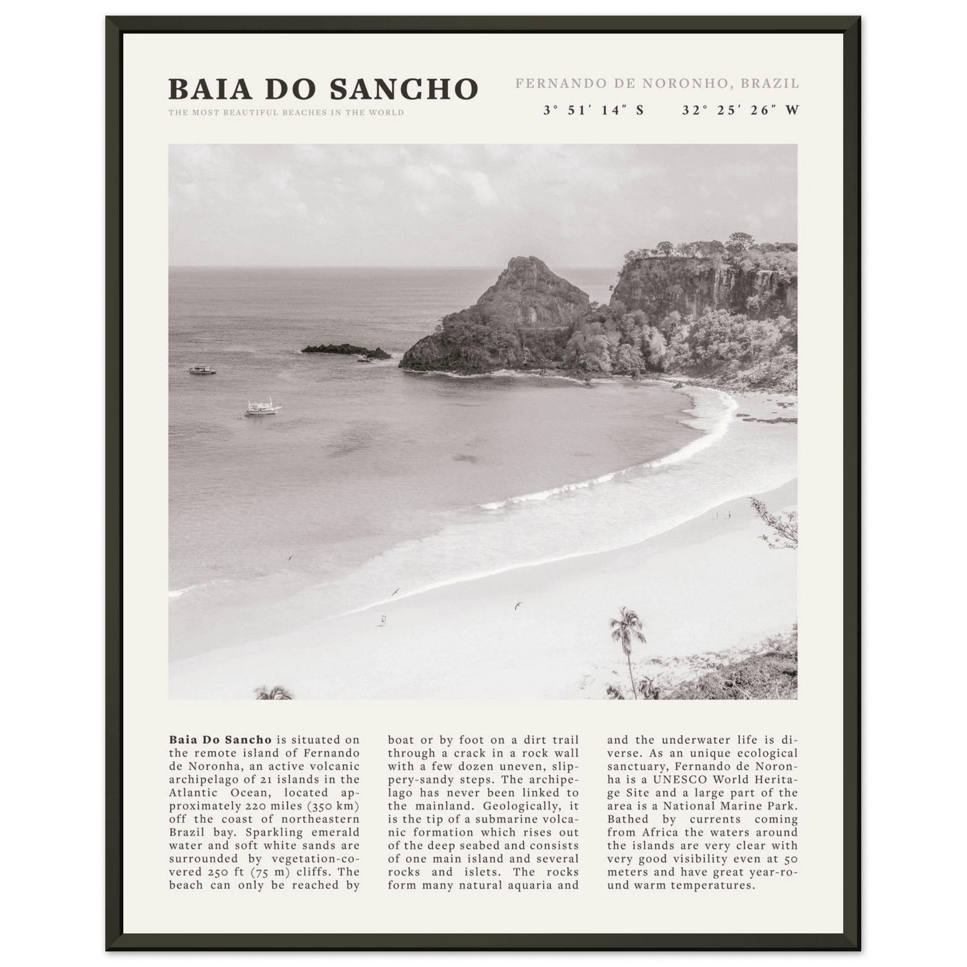 Baia Do Sancho Poster | Black & White Brazil Beach Wall Art | Fernando de Noronha - Evergreen Posters