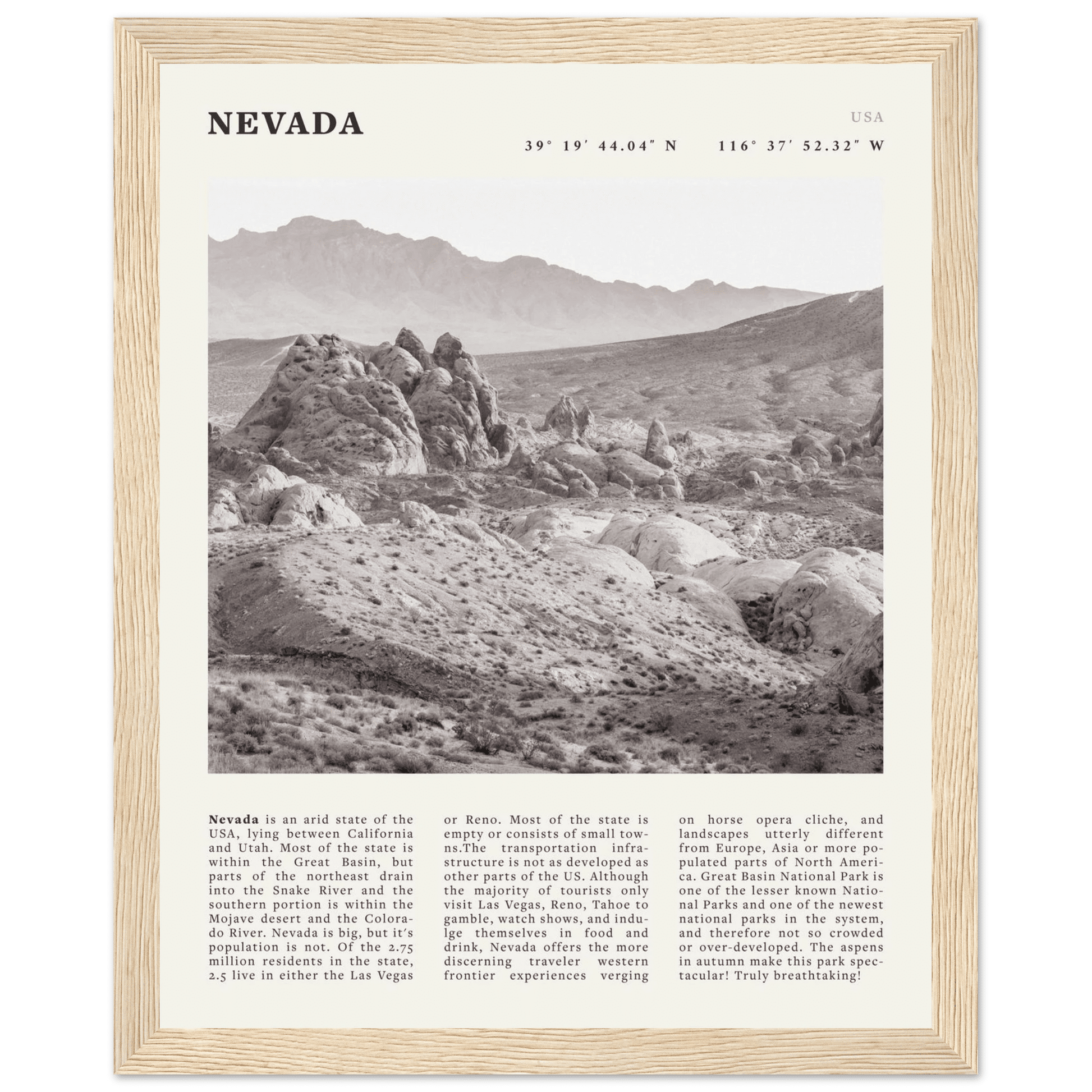 Nevada Poster | Black & White Desert Landscape Wall Art | USA Travel Print Decor - Evergreen Posters