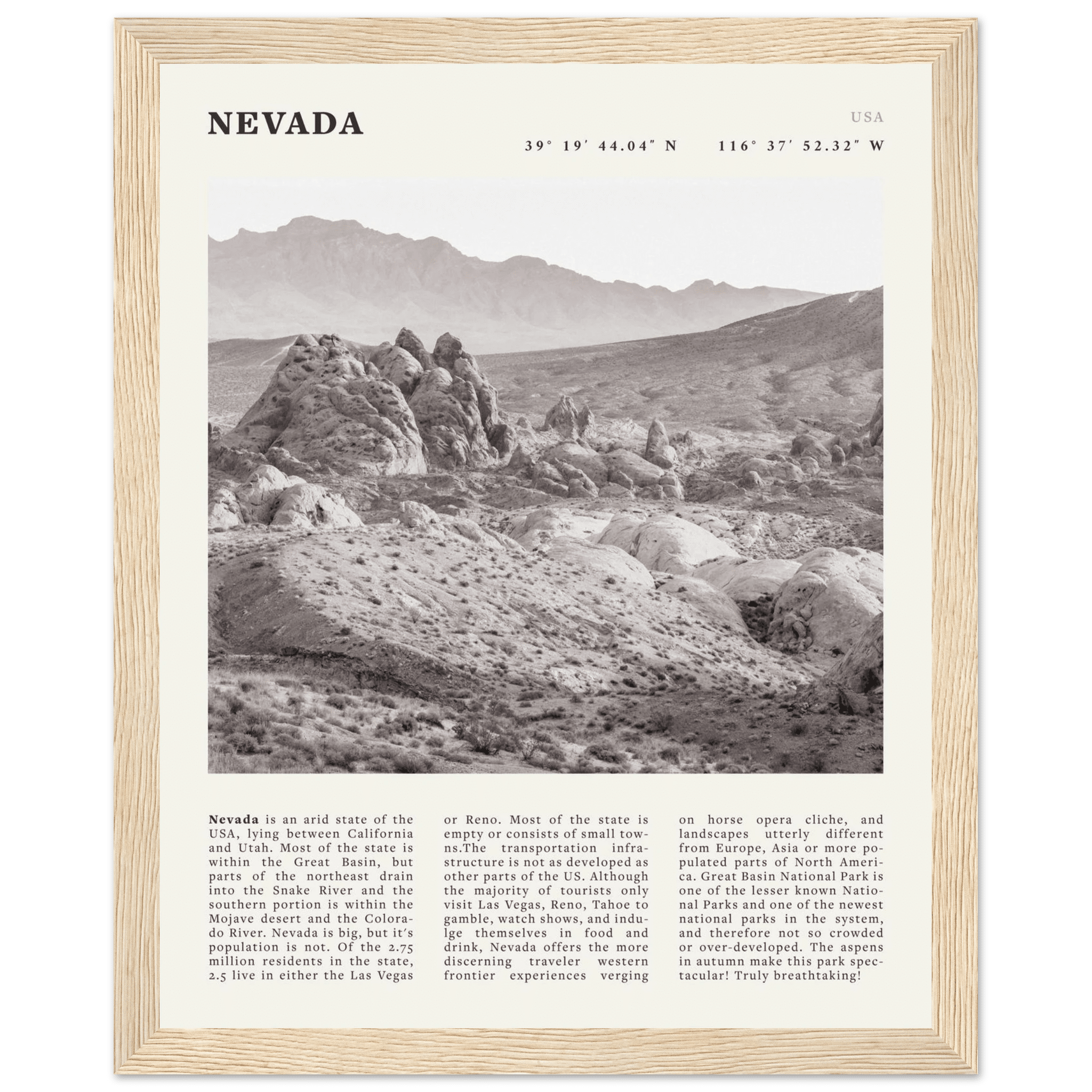 Nevada Poster | Black & White Desert Landscape Wall Art | USA Travel Print Decor - Evergreen Posters