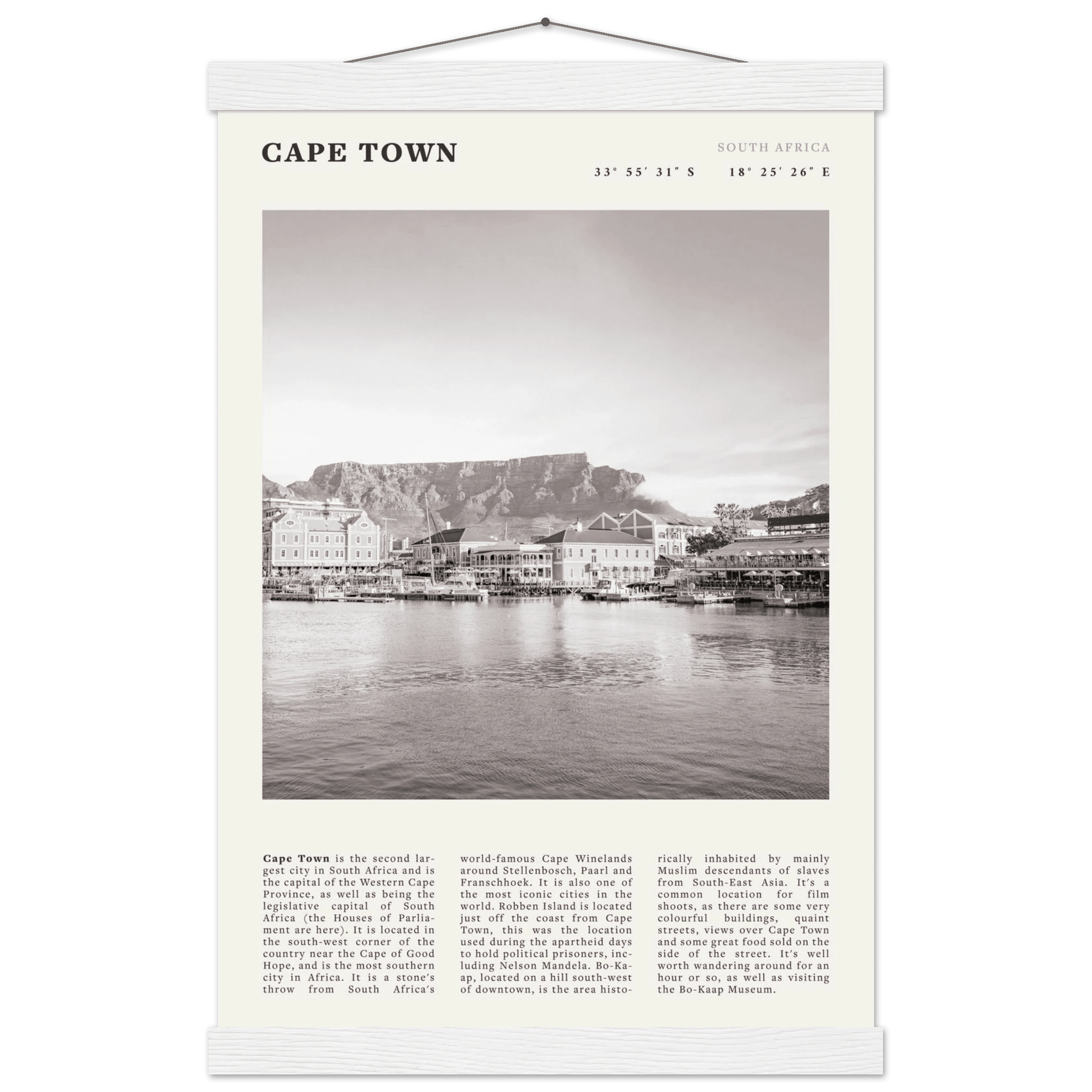 Cape Town Poster | Black & White Table Mountain Wall Art | South Africa Travel Print - Evergreen Posters