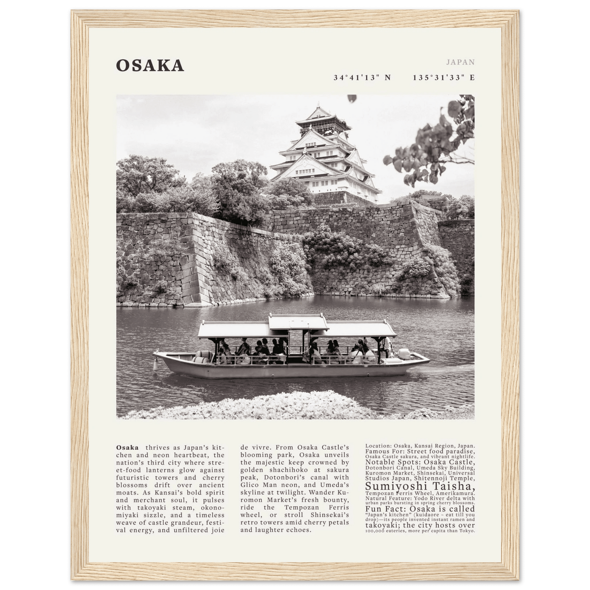 Osaka Poster Black and White – Vintage Osaka Castle Cherry Blossom Print (Digital & Printed Options) - Evergreen Posters