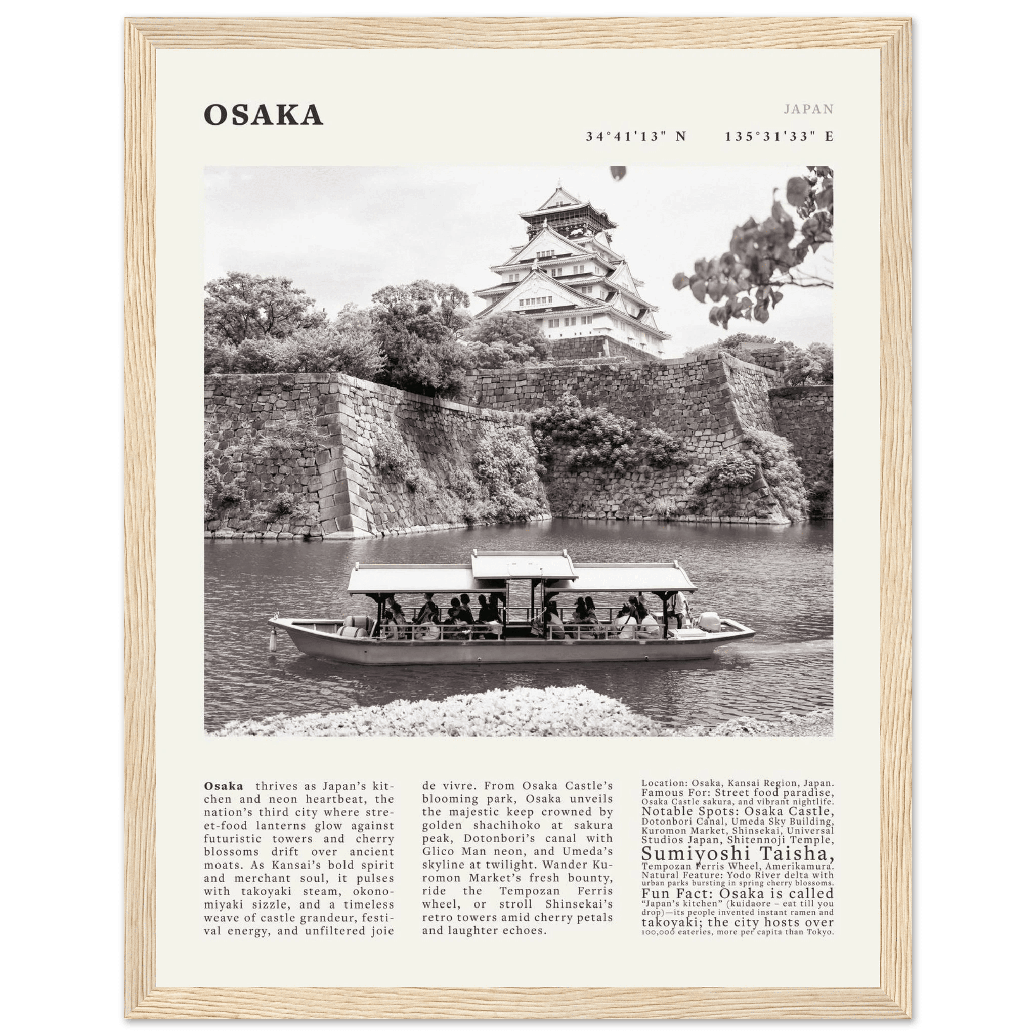 Osaka Poster Black and White – Vintage Osaka Castle Cherry Blossom Print (Digital & Printed Options) - Evergreen Posters