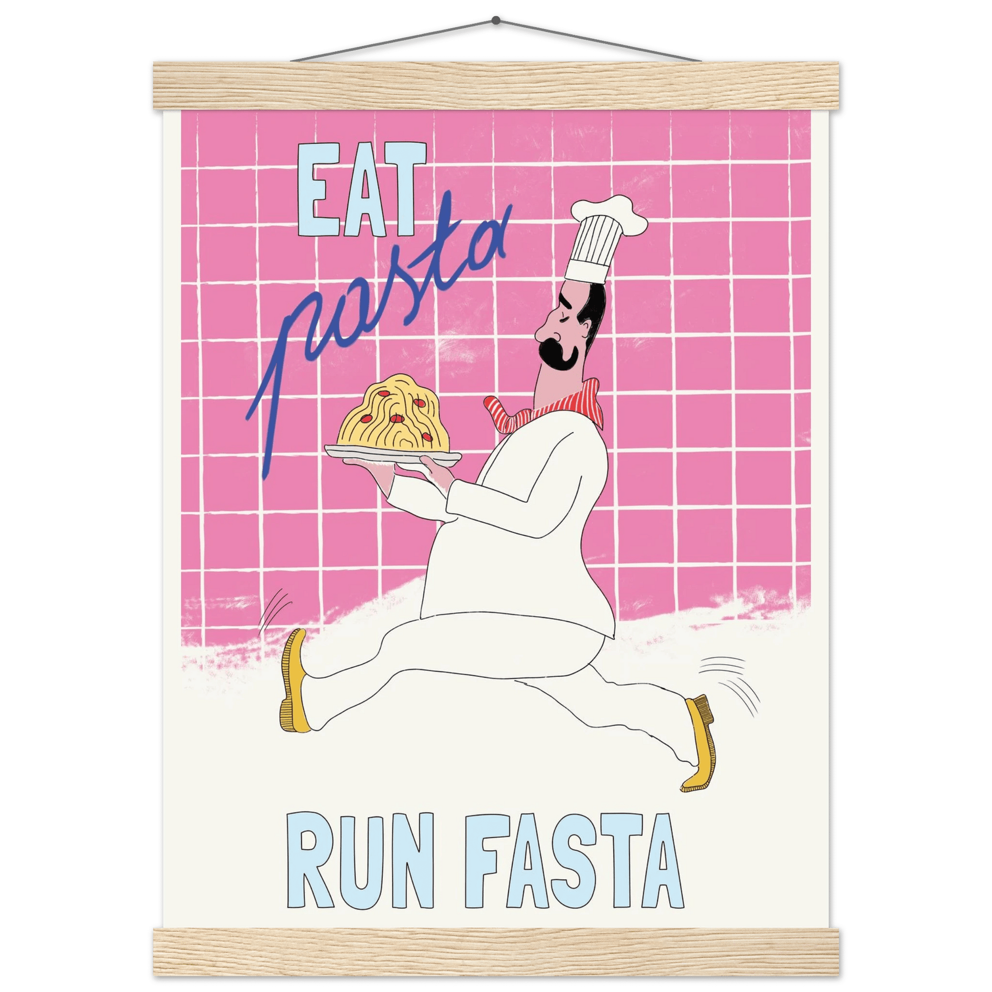 Eat Pasta Run Fasta Poster – Playful Kitchen Wall Art Print (Pink Edition) - Evergreen Posters