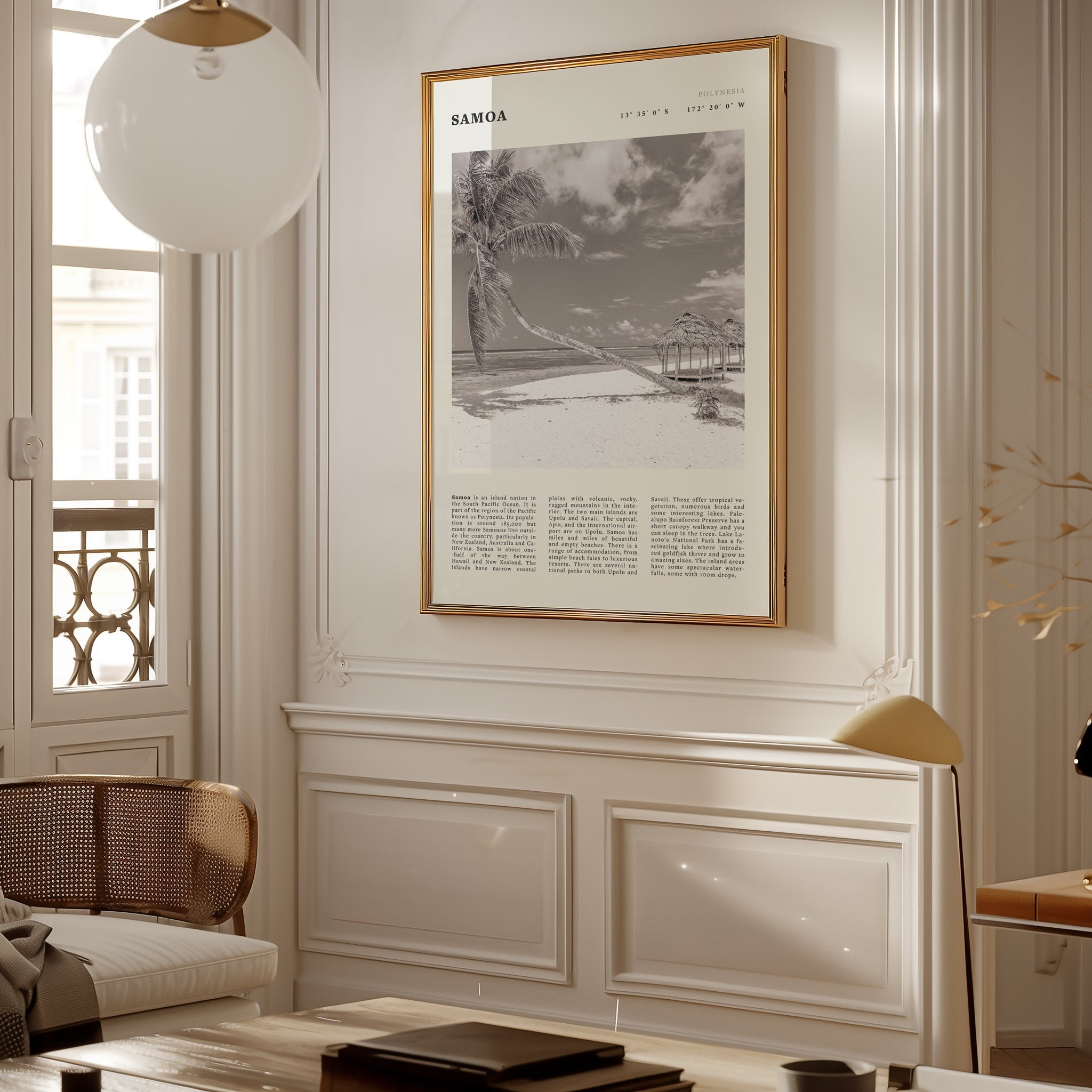 Samoa Poster | Black & White South Pacific Beach Wall Art | Polynesia Travel Print - Evergreen Posters