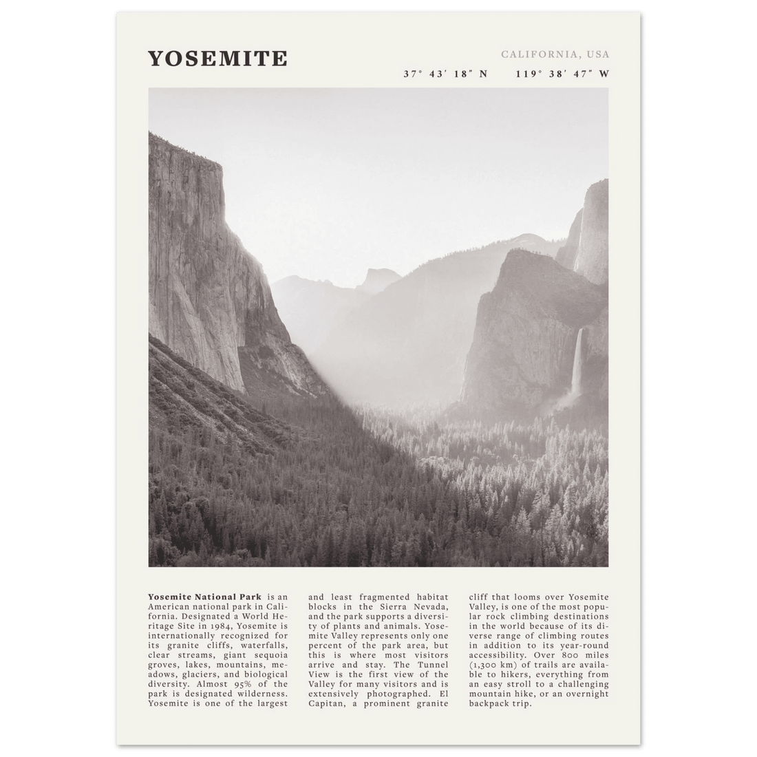 Yosemite Poster | Black & White National Park Wall Art | California Nature Print - Evergreen Posters
