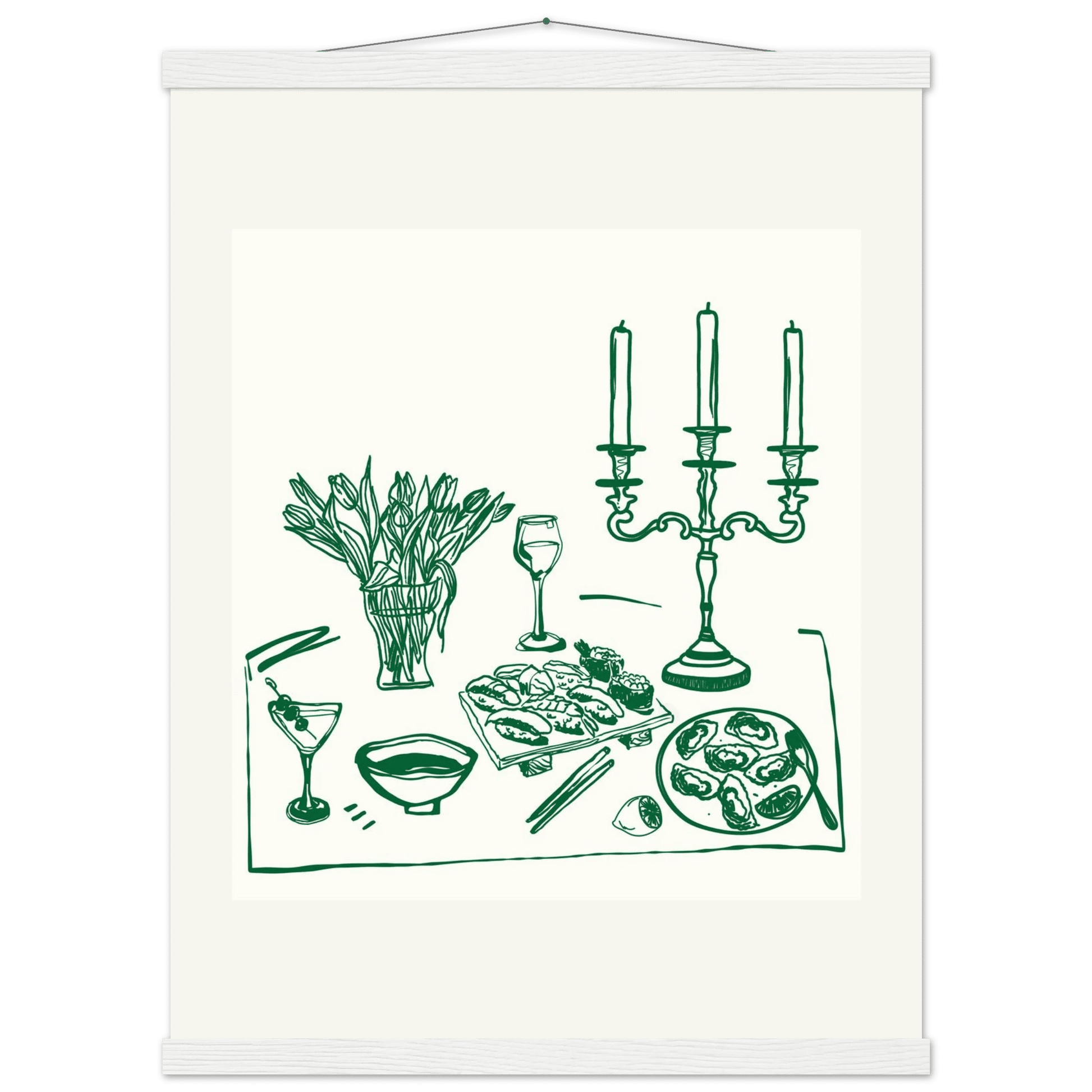 Fine Dining Table Print | Green Line Art Kitchen Wall Art | Elegant Dining Room Poster - Evergreen Posters