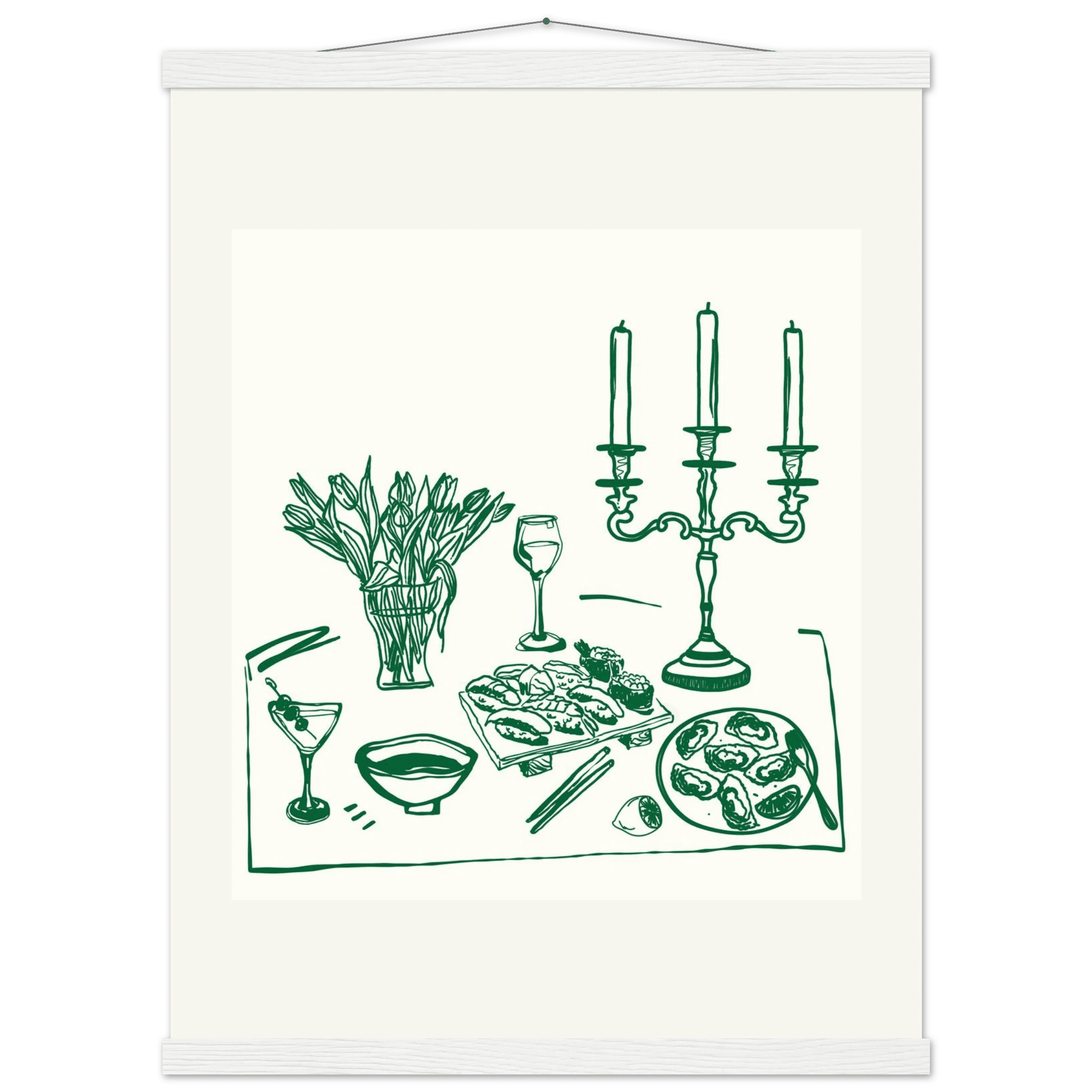 Fine Dining Table Print | Green Line Art Kitchen Wall Art | Elegant Dining Room Poster - Evergreen Posters