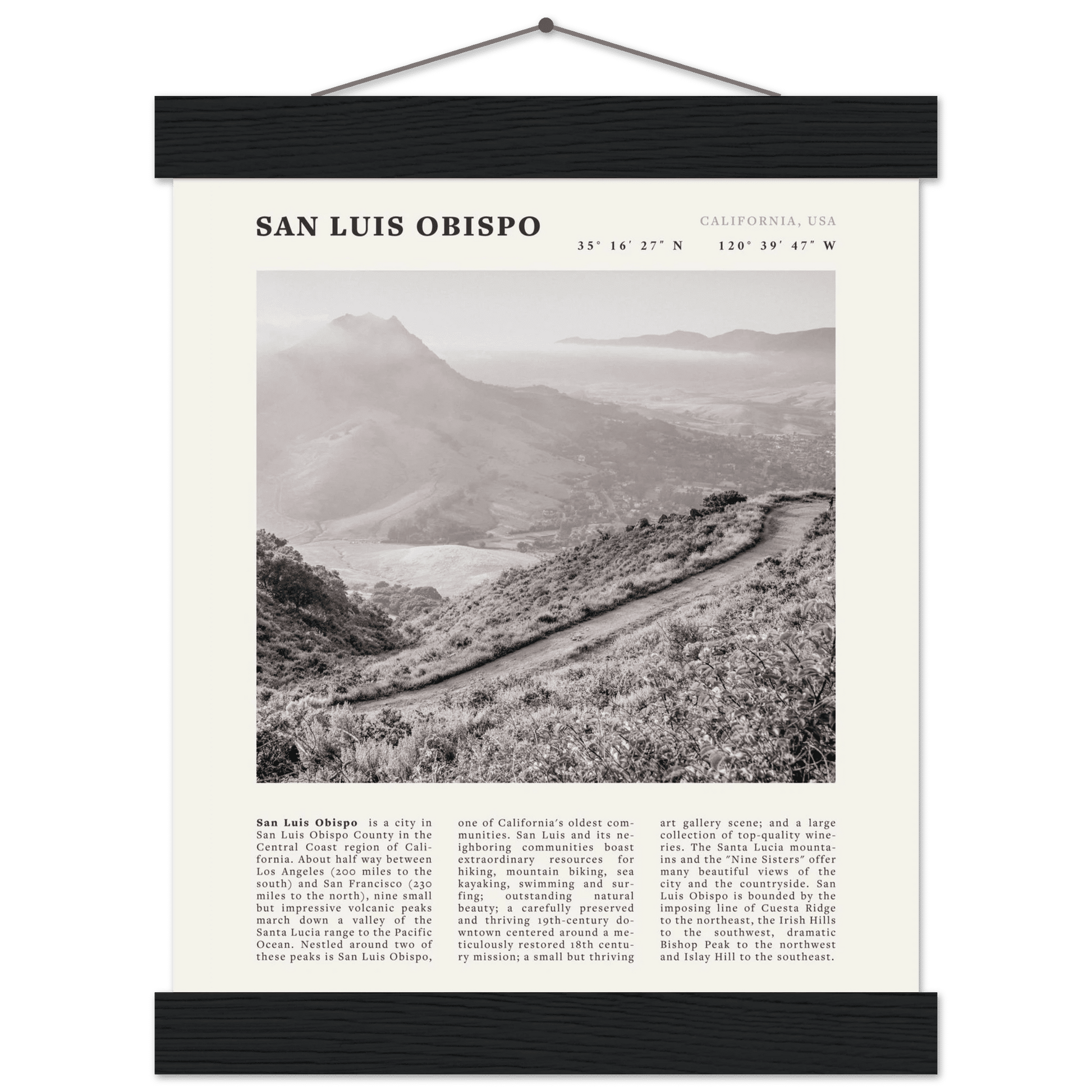 San Luis Obispo Poster | Black & White California Wall Art | SLO Travel Print - Evergreen Posters