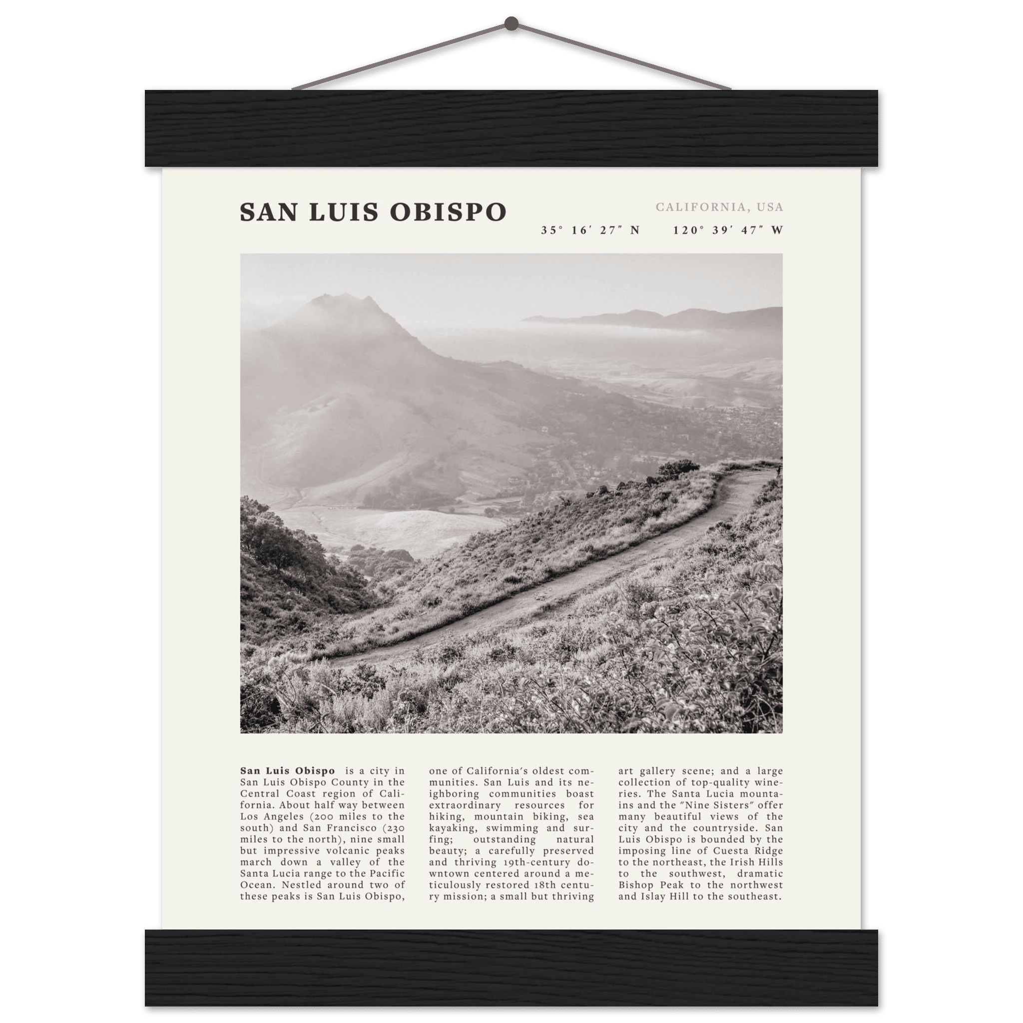 San Luis Obispo Poster | Black & White California Wall Art | SLO Travel Print - Evergreen Posters