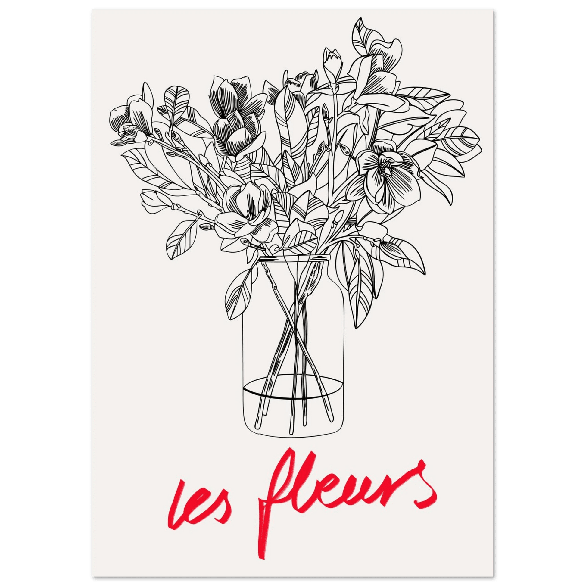 Les Fleurs Botanical Poster | French Flower Line Art Print | Minimalist Floral Wall Decor - Evergreen Posters