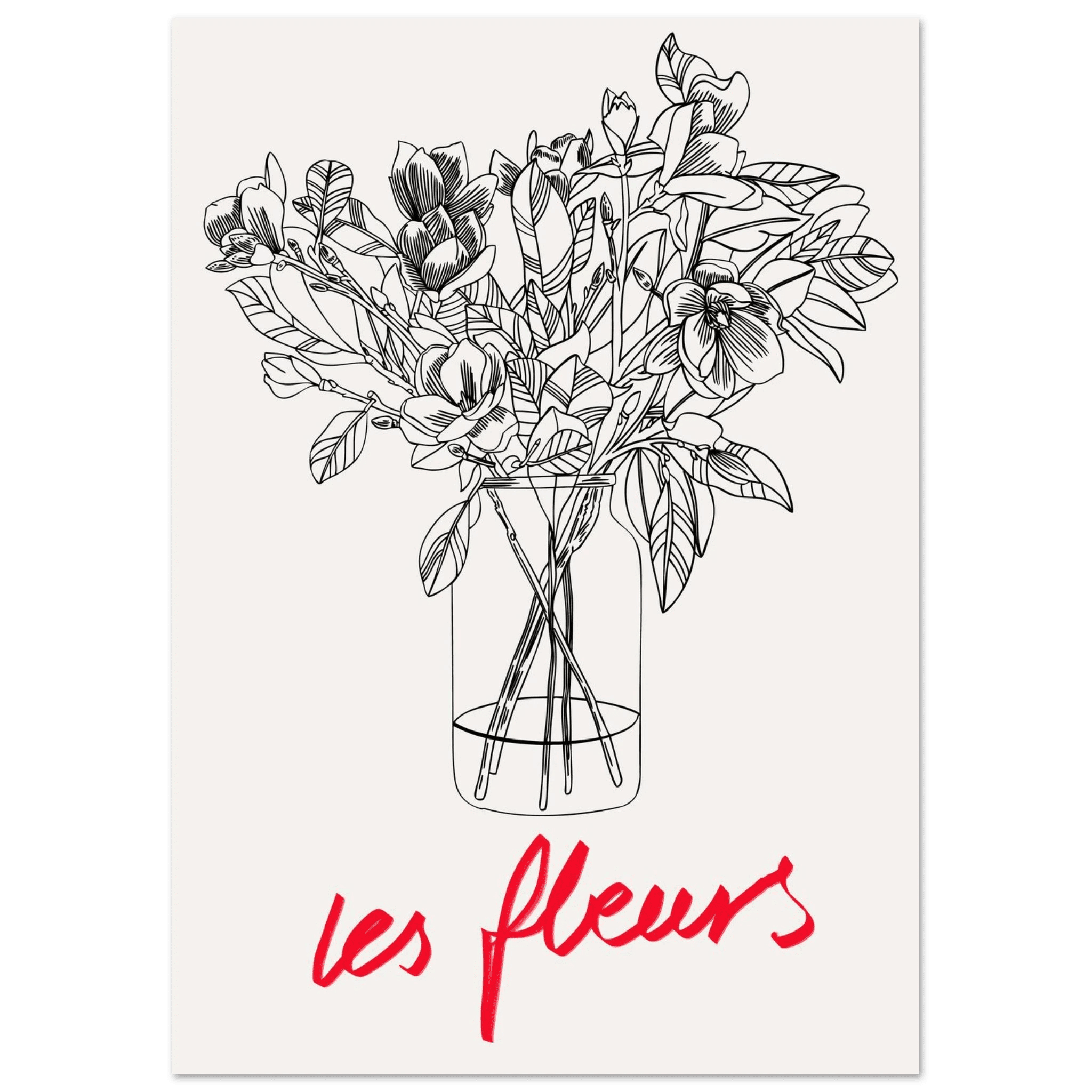 Les Fleurs Botanical Poster | French Flower Line Art Print | Minimalist Floral Wall Decor - Evergreen Posters