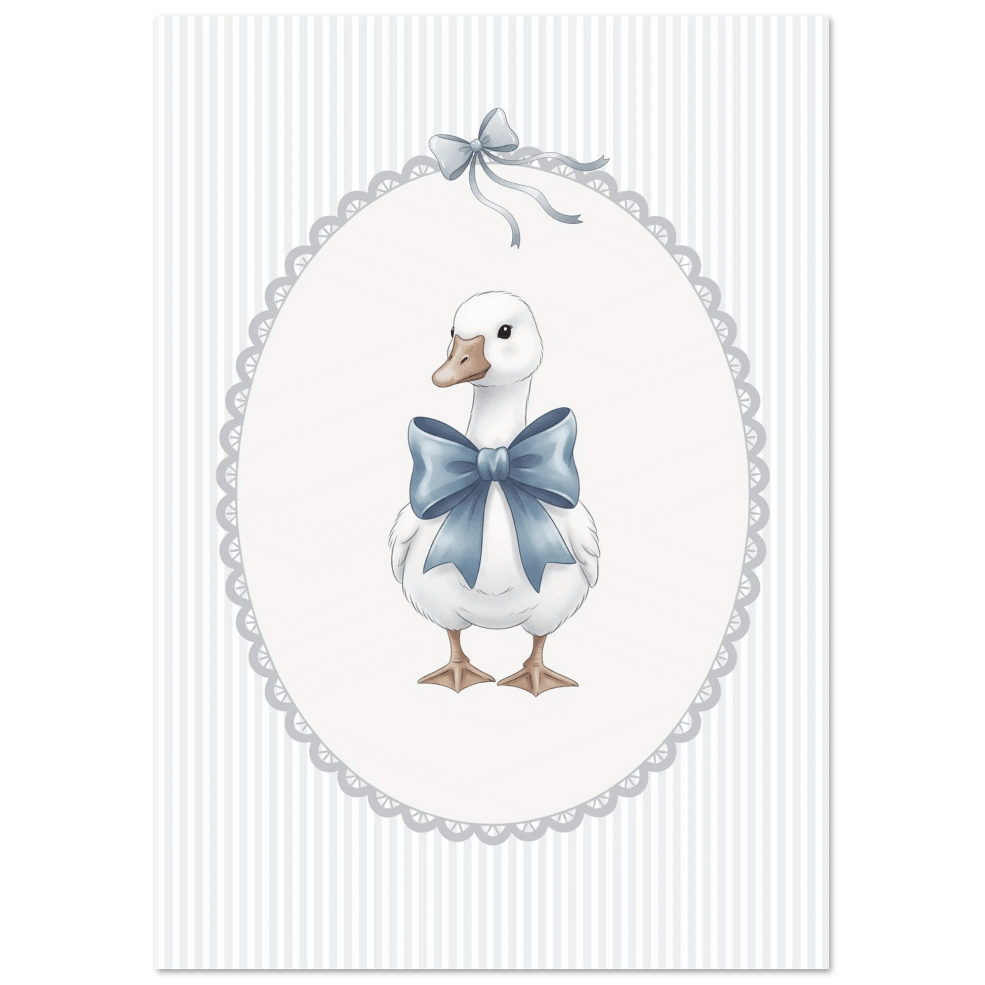 Blue Bow Duck Nursery Poster – Sweet Baby Room Wall Art Print - Evergreen Posters