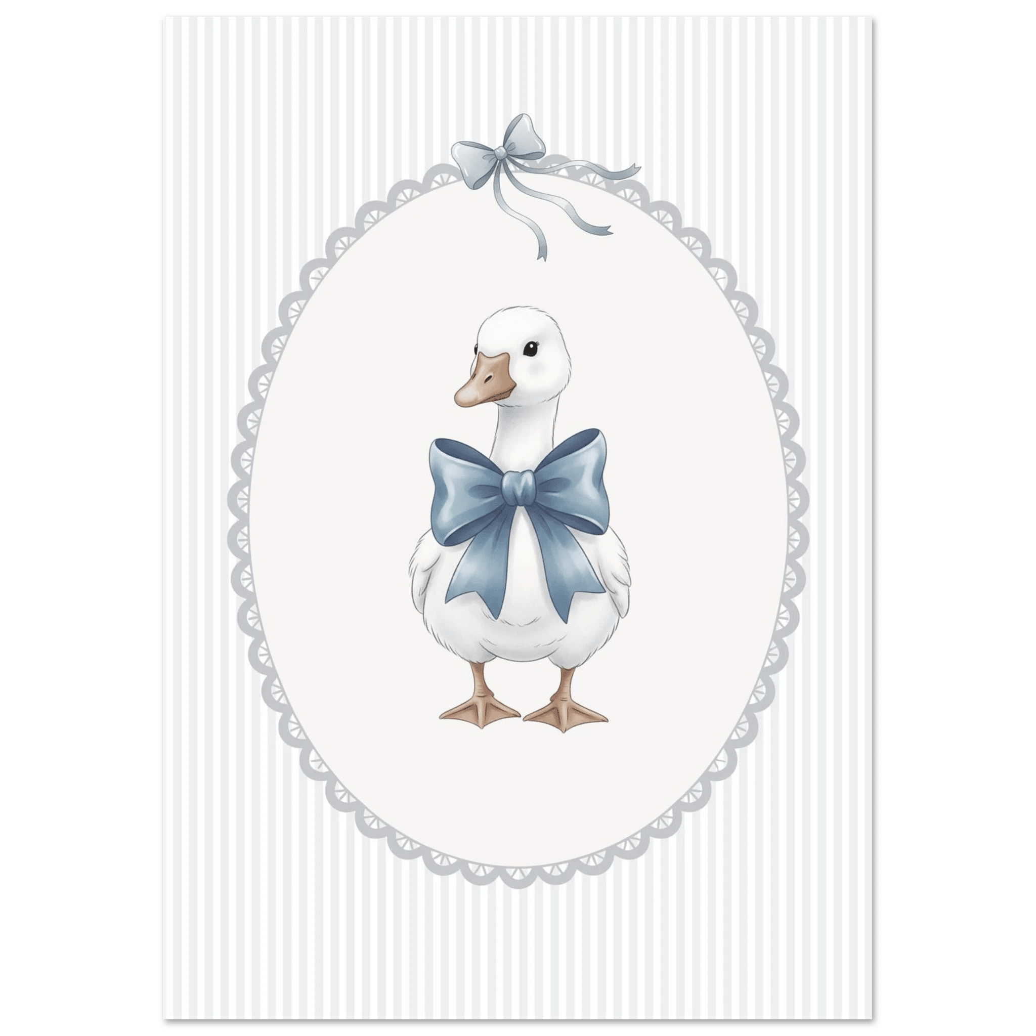 Blue Bow Duck Nursery Poster – Sweet Baby Room Wall Art Print - Evergreen Posters