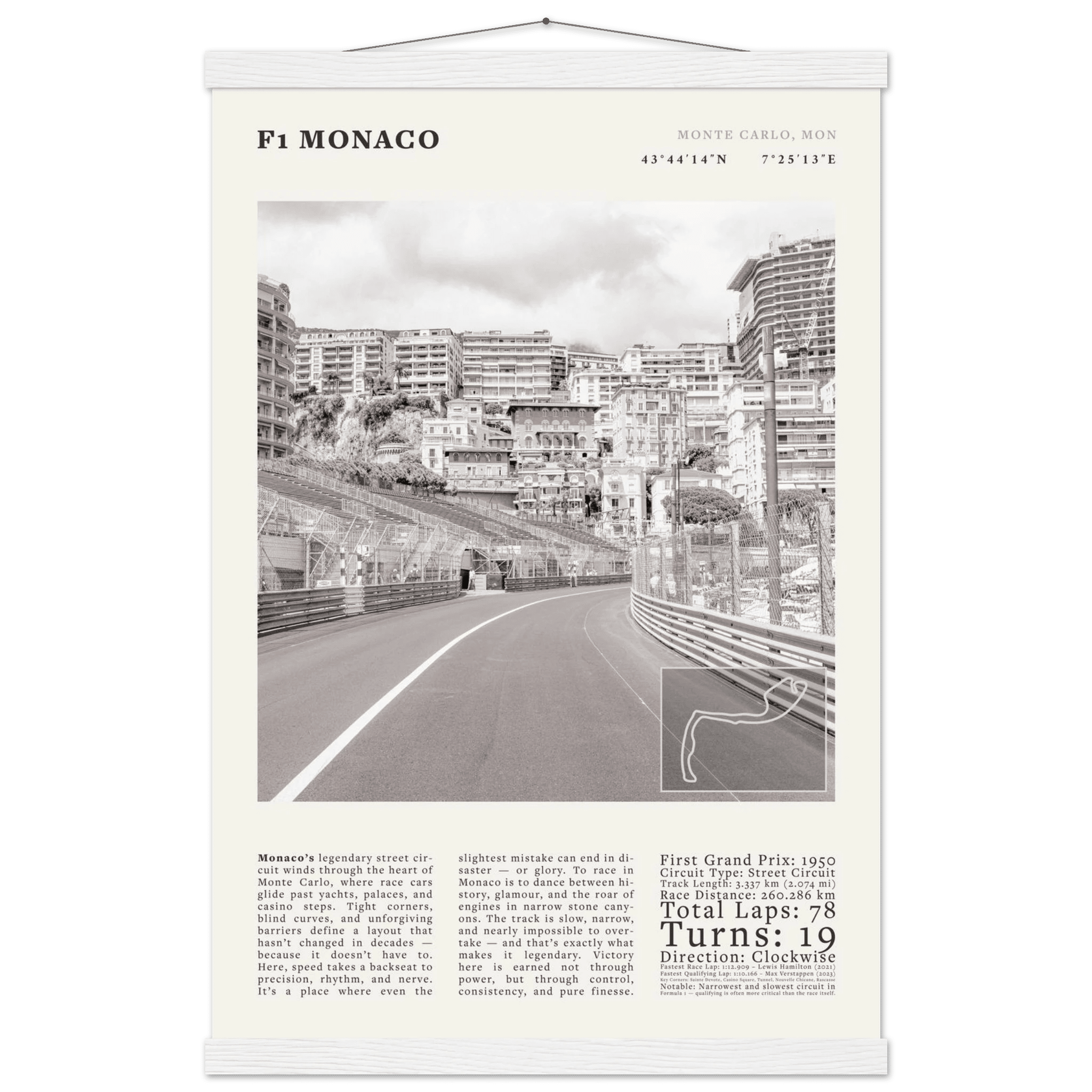 F1 Monaco Poster Black and White – Vintage Monte Carlo Street Circuit Print (Digital & Printed Options) - Evergreen Posters