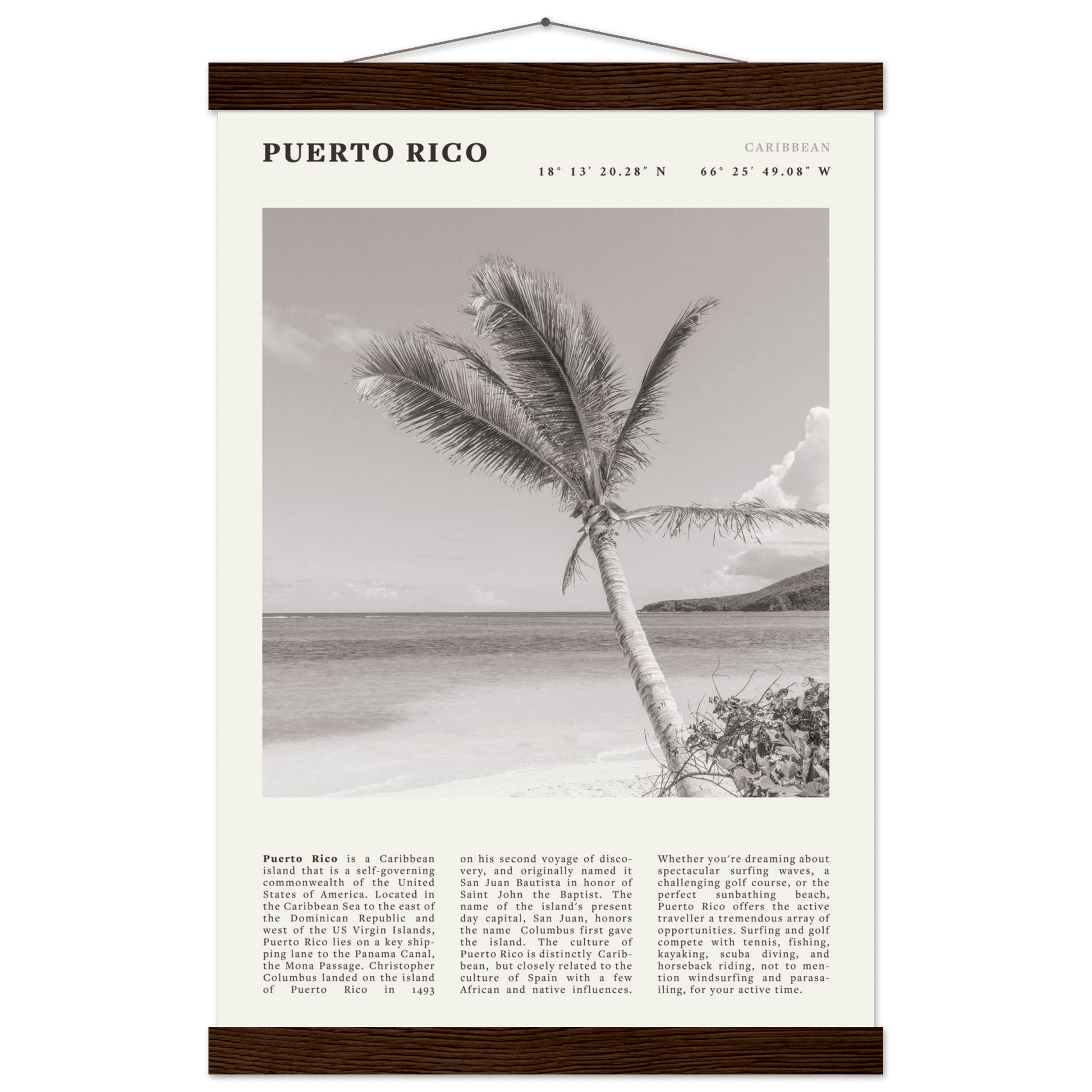 Puerto Rico Poster Black and White – Vintage Caribbean Palm Beach Print (Digital & Printed Options) - Evergreen Posters
