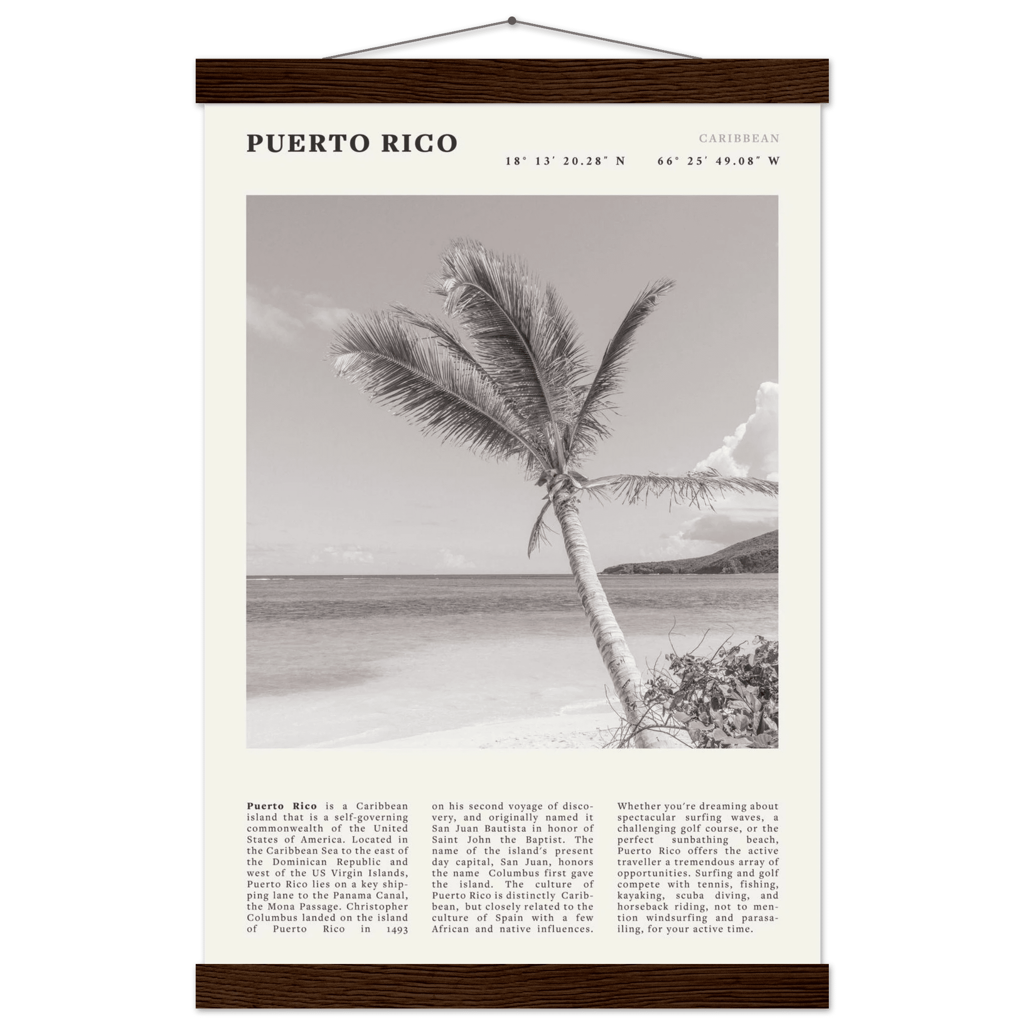 Puerto Rico Poster Black and White – Vintage Caribbean Palm Beach Print (Digital & Printed Options) - Evergreen Posters