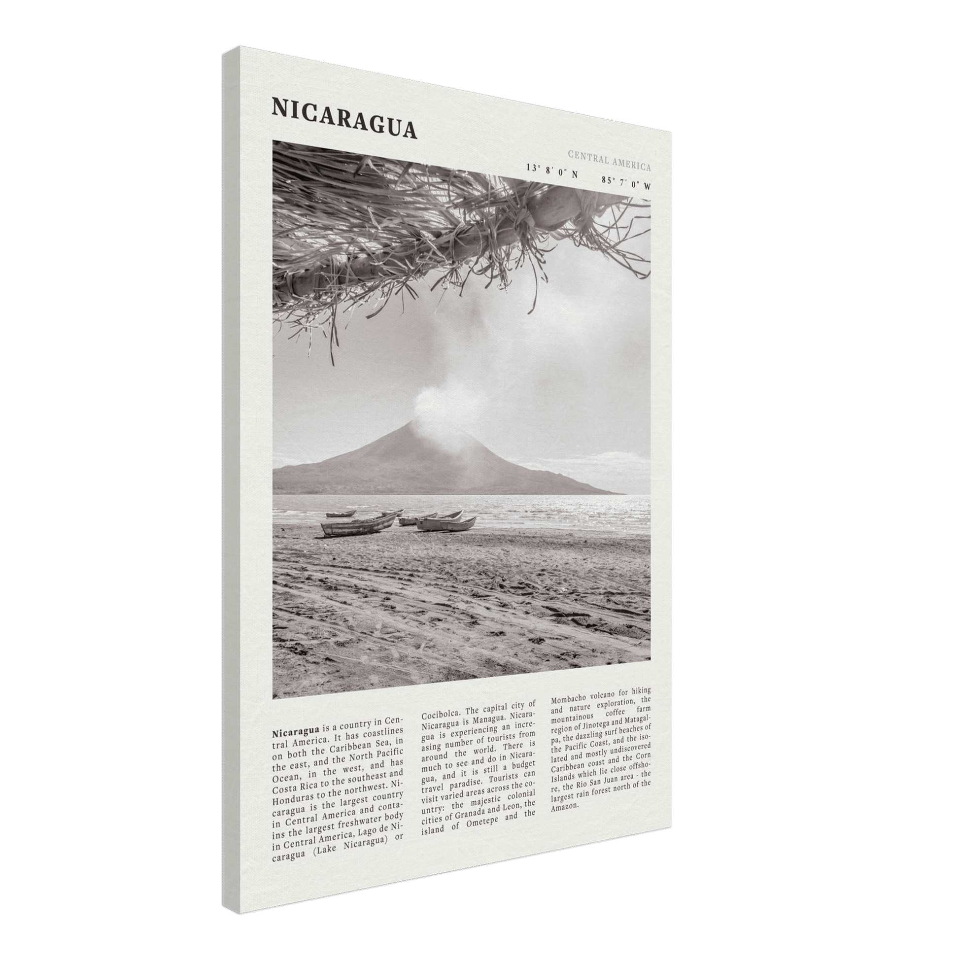 Nicaragua Poster | Black & White Volcano Wall Art | Central America Travel Print - Evergreen Posters