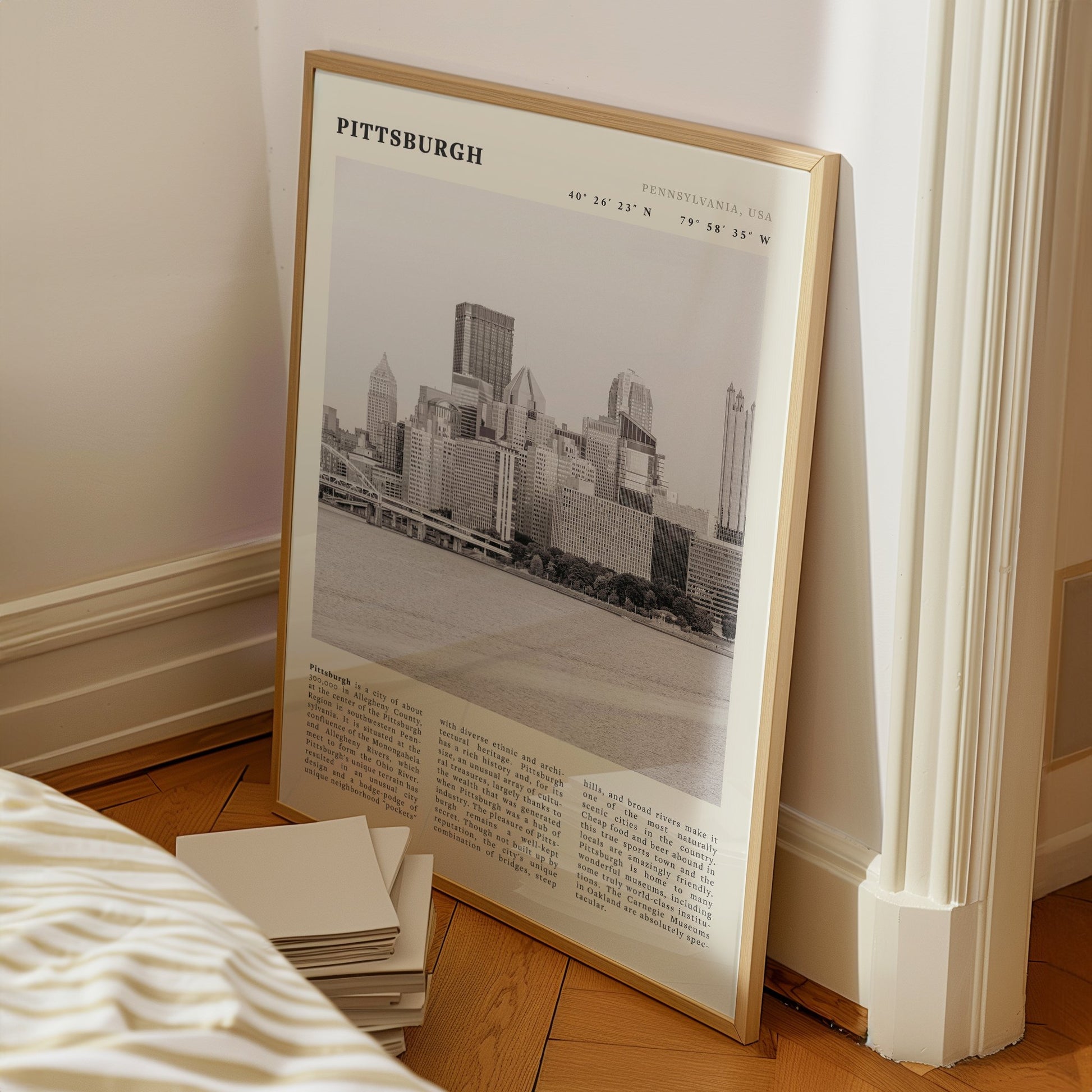Pittsburgh Poster | Black & White Pennsylvania Skyline Wall Art | PA Travel Print - Evergreen Posters