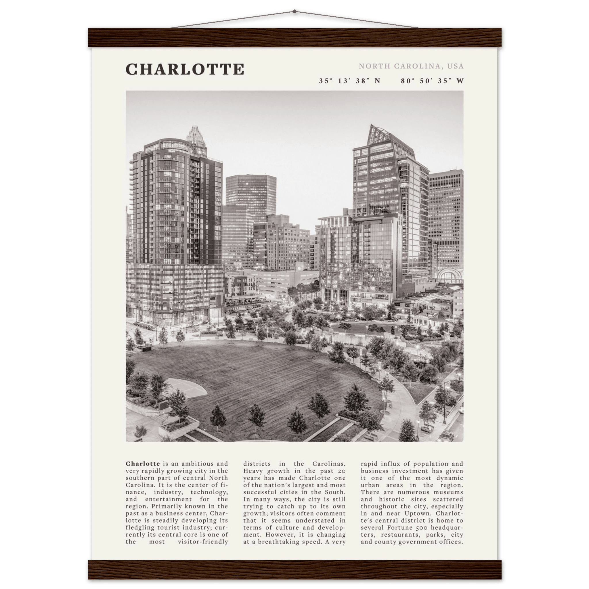 Charlotte Poster | Black & White North Carolina Skyline Wall Art | NC Travel Print - Evergreen Posters