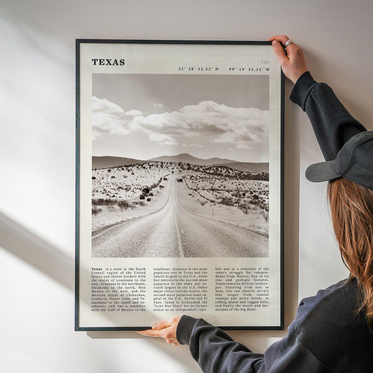Texas Poster | Black & White Lone Star Road Wall Art | USA Travel Print Decor - Evergreen Posters