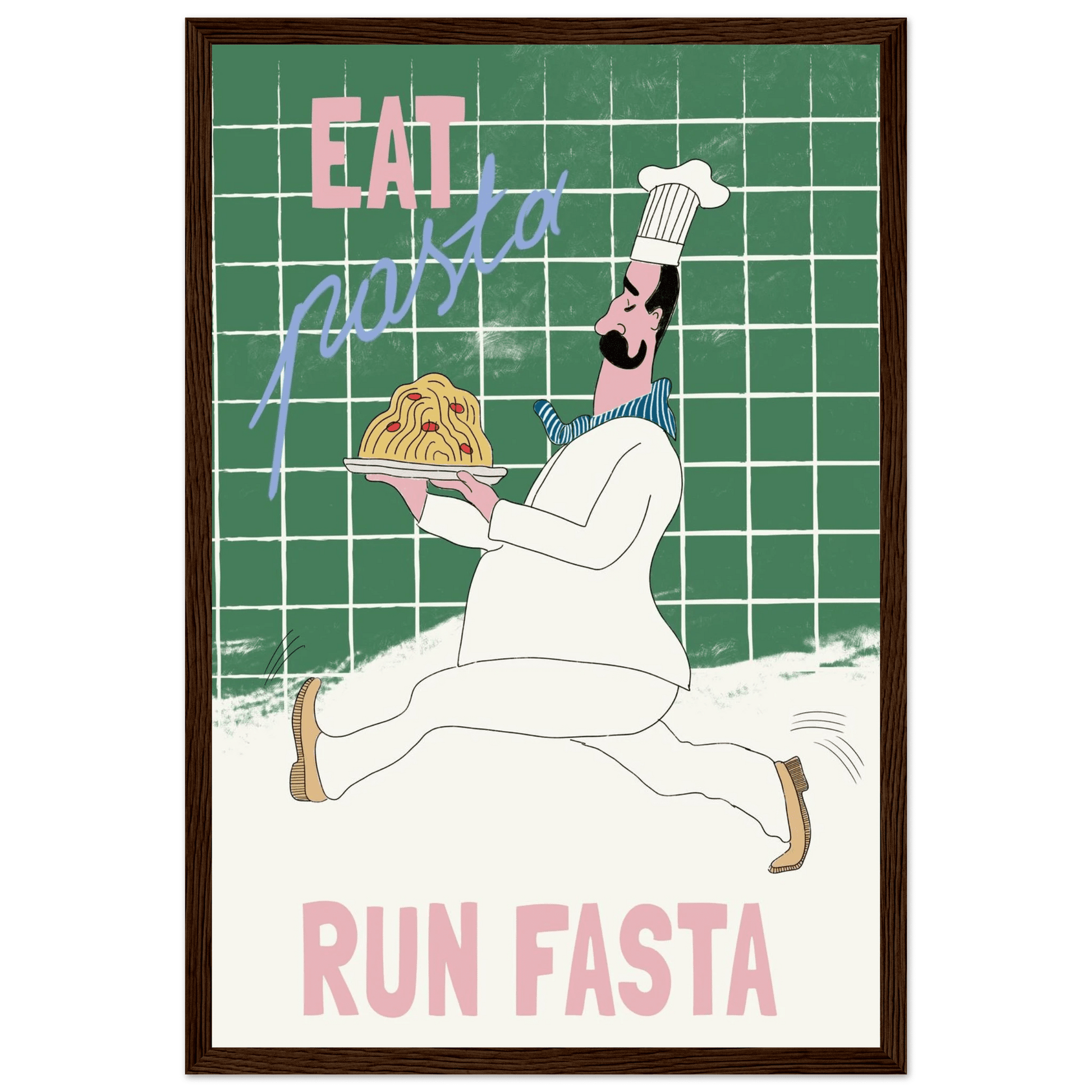 Eat Pasta Run Fasta Poster – Playful Kitchen Wall Art Print (Green Edition) - Evergreen Posters