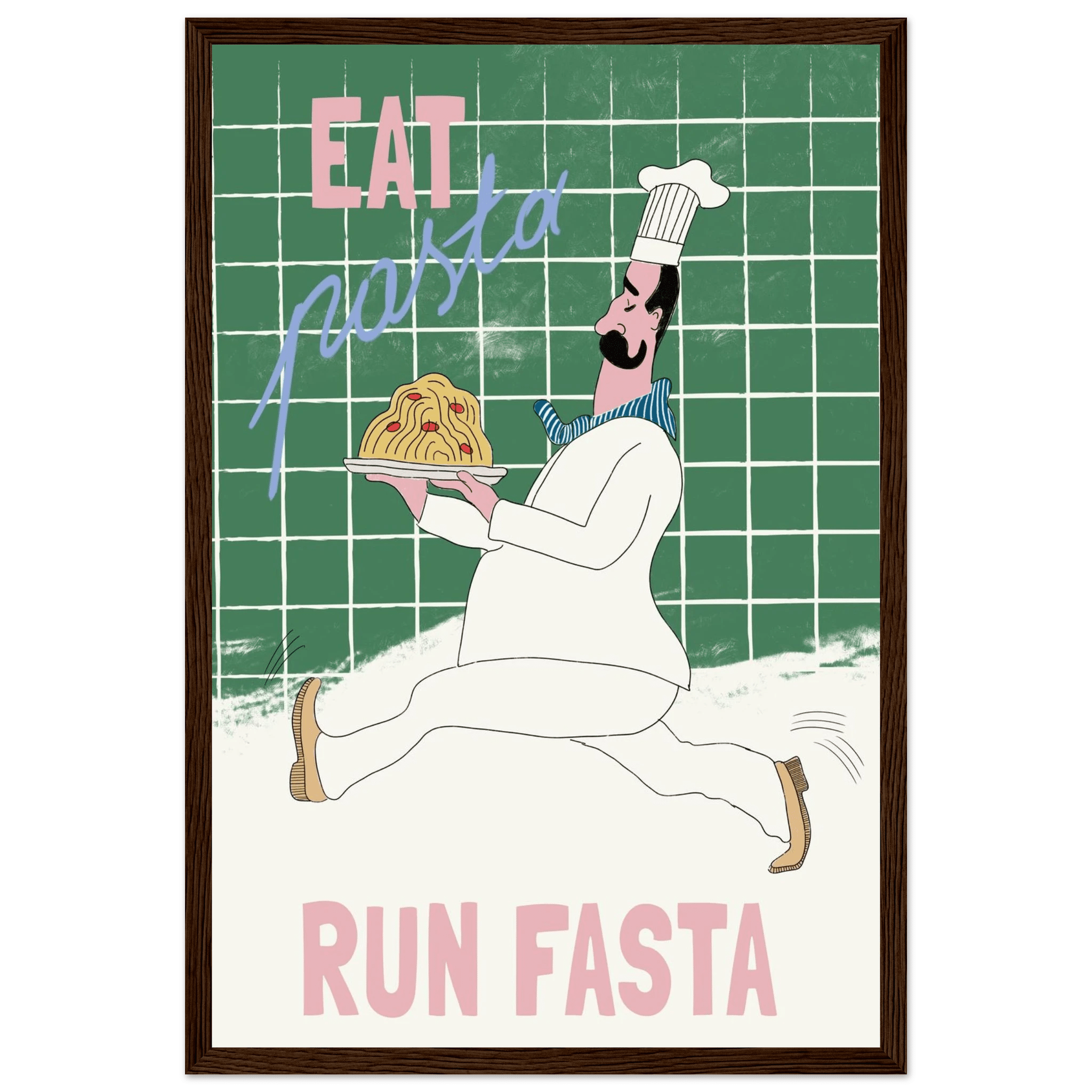Eat Pasta Run Fasta Poster – Playful Kitchen Wall Art Print (Green Edition) - Evergreen Posters