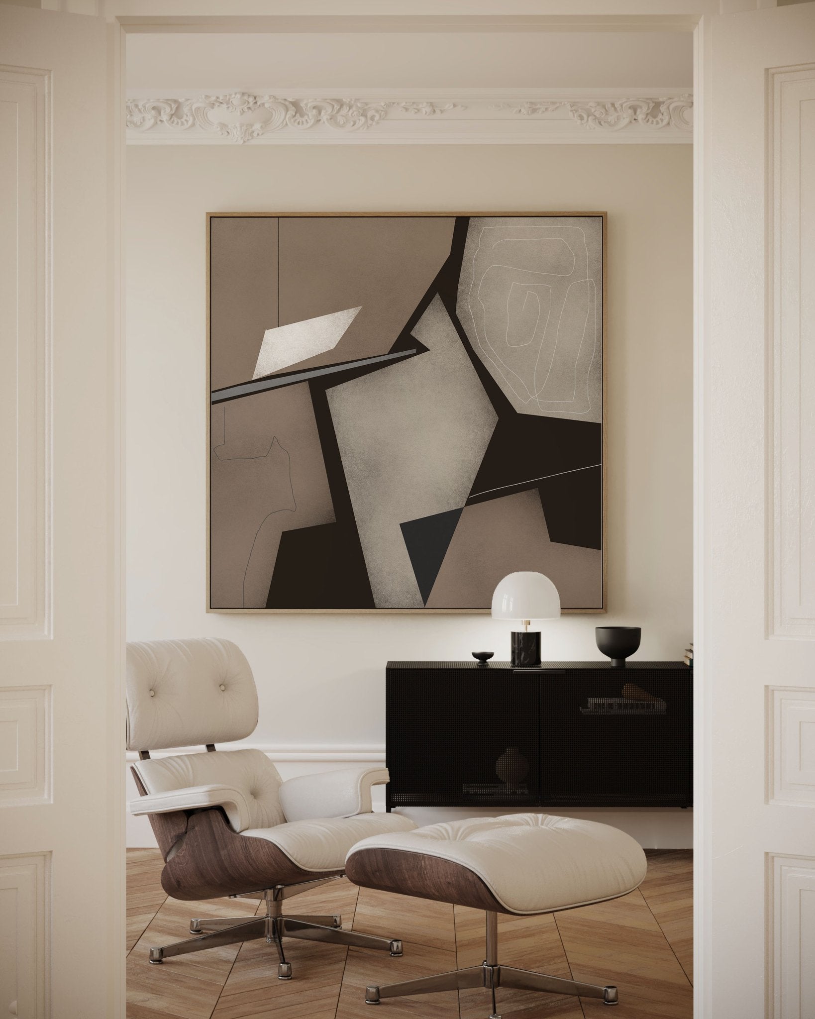 Taupe & Black Geometric Abstract Poster | Modern Square Wall Art | Neutral Decor Print - Evergreen Posters