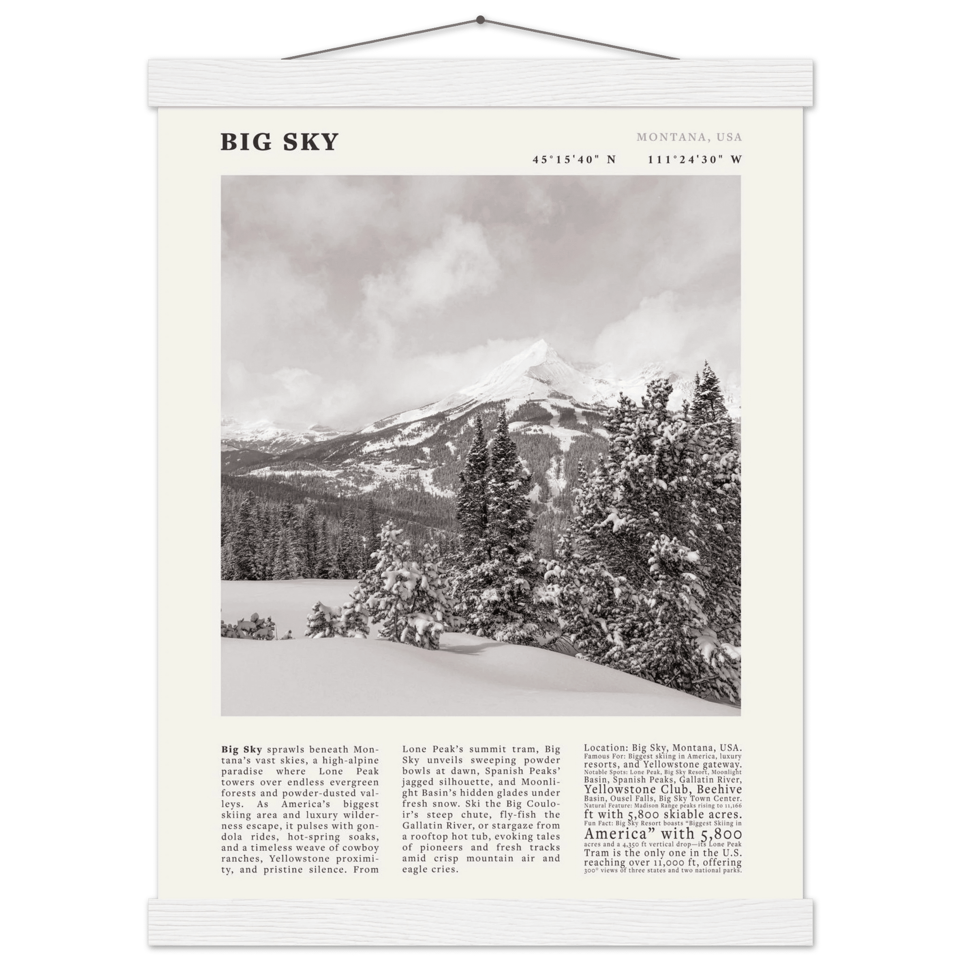Big Sky Montana Poster Black and White – Vintage Lone Peak Ski Resort Print (Digital & Printed Options) - Evergreen Posters