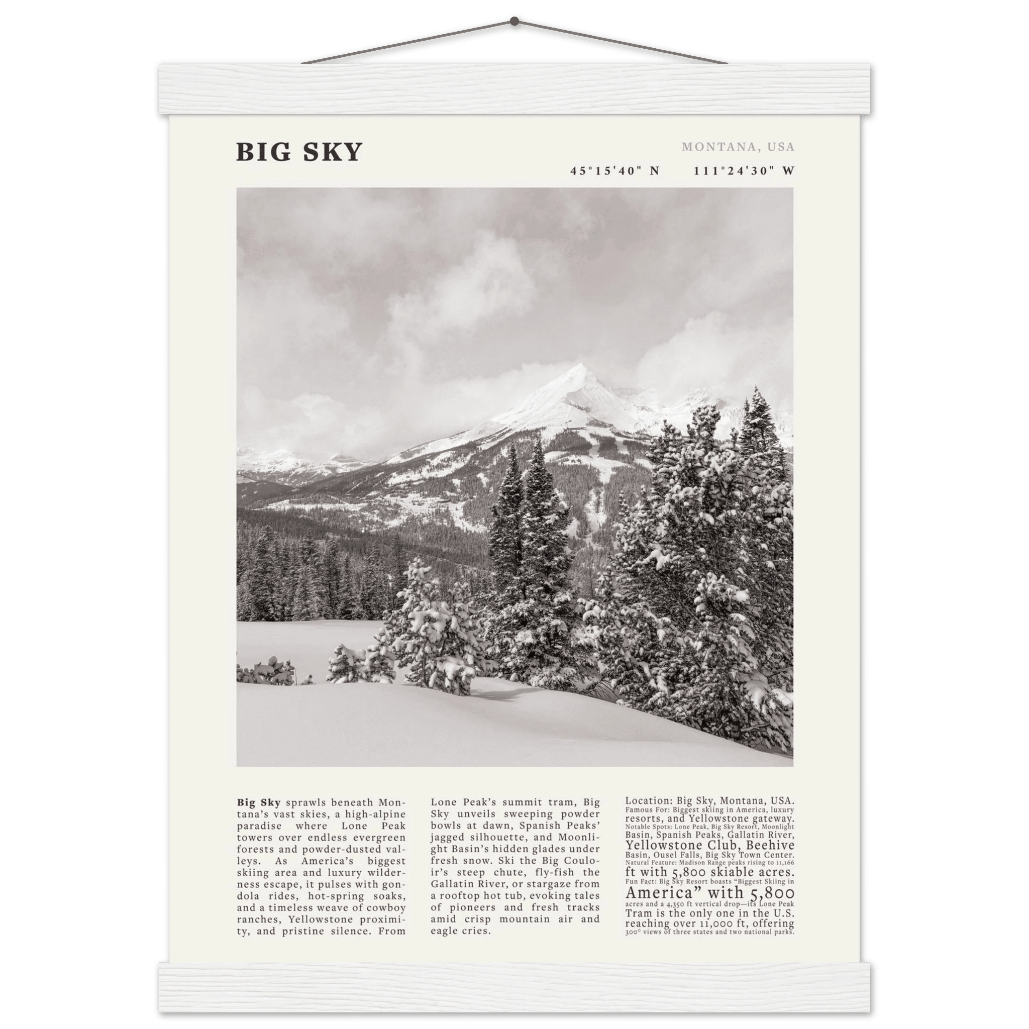 Big Sky Montana Poster Black and White – Vintage Lone Peak Ski Resort Print (Digital & Printed Options) - Evergreen Posters
