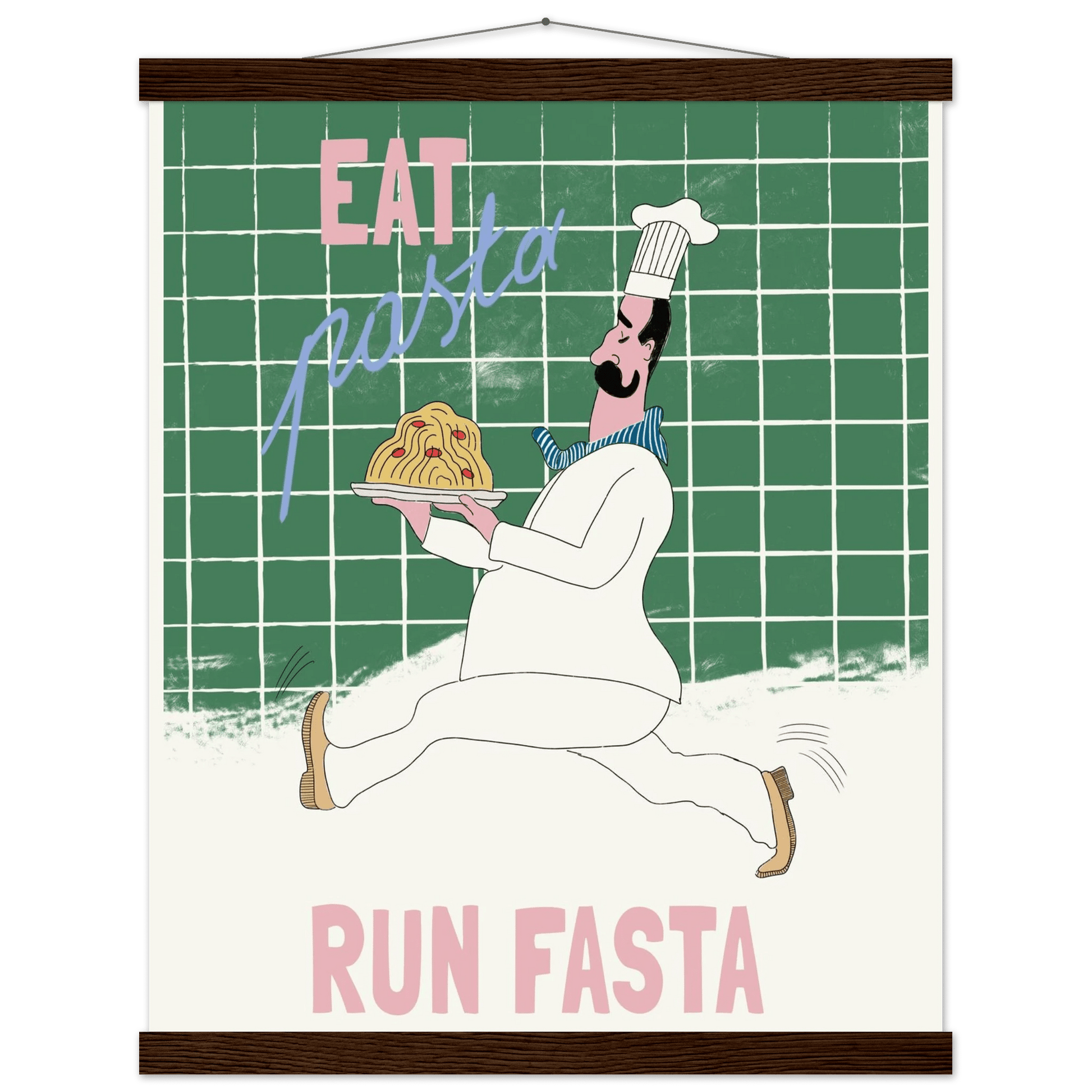 Eat Pasta Run Fasta Poster – Playful Kitchen Wall Art Print (Green Edition) - Evergreen Posters
