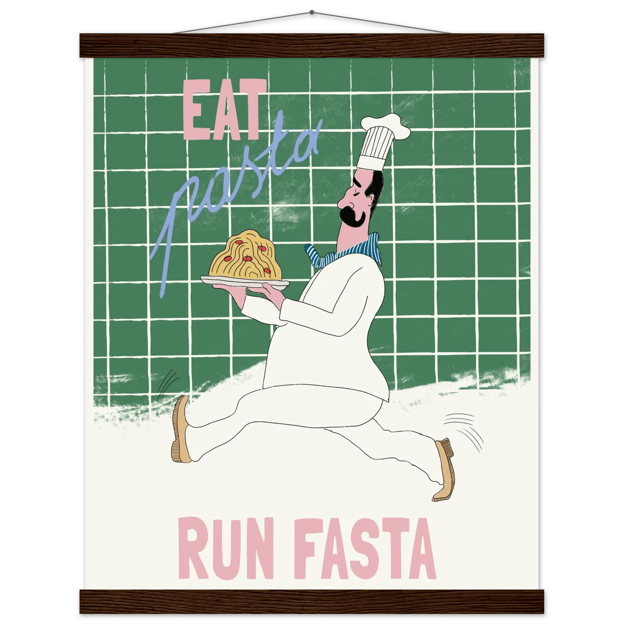 Eat Pasta Run Fasta Poster – Playful Kitchen Wall Art Print (Green Edition) - Evergreen Posters