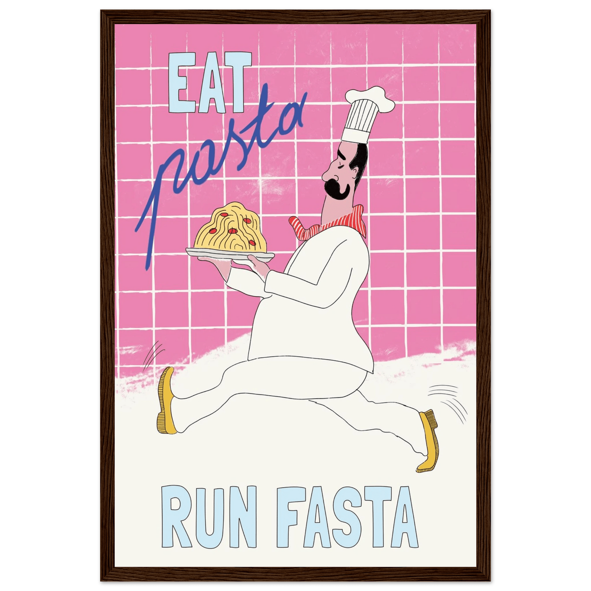 Eat Pasta Run Fasta Poster – Playful Kitchen Wall Art Print (Pink Edition) - Evergreen Posters
