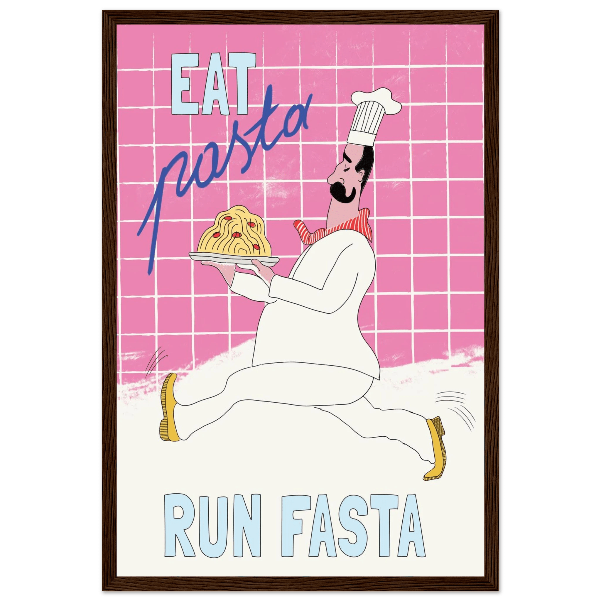 Eat Pasta Run Fasta Poster – Playful Kitchen Wall Art Print (Pink Edition) - Evergreen Posters