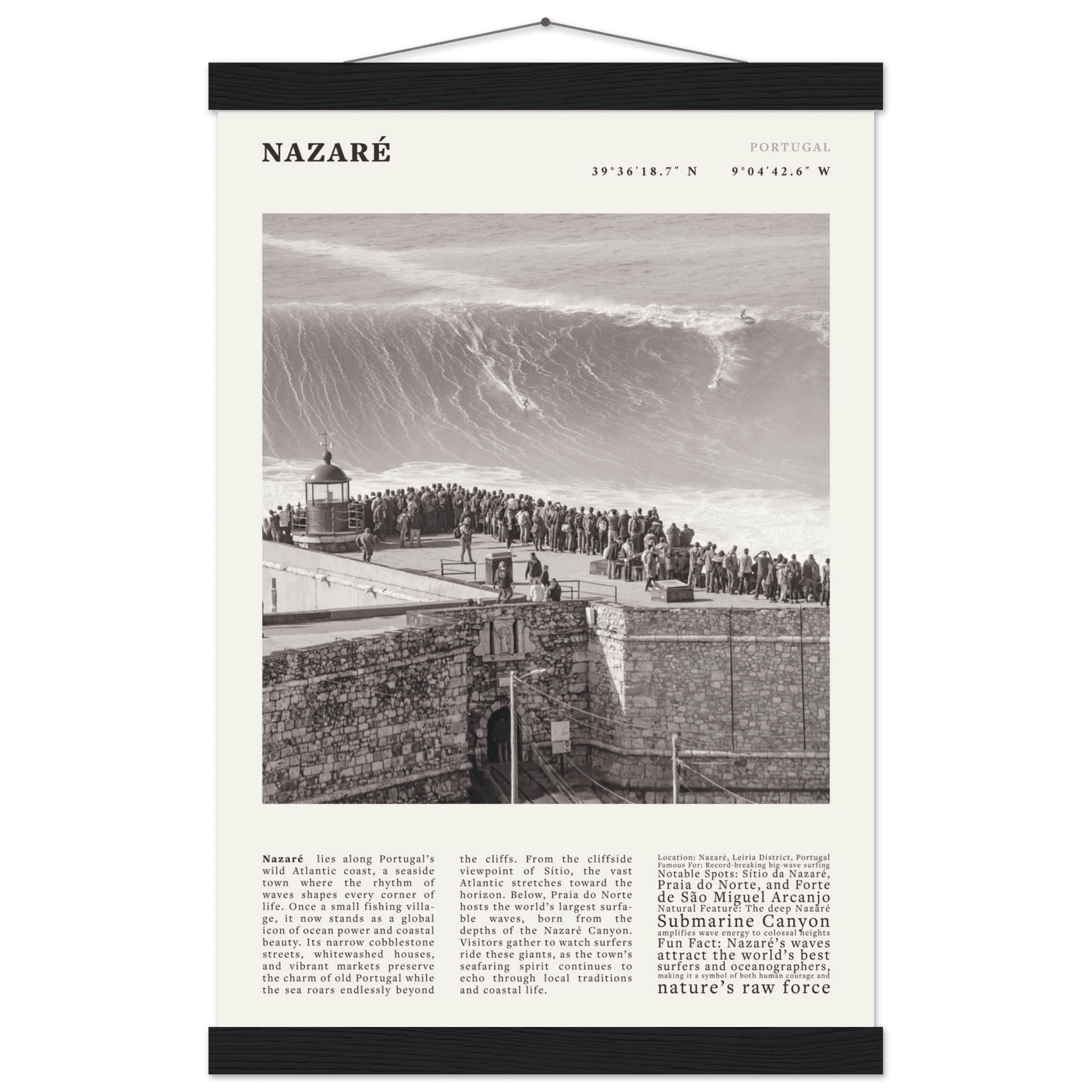 Nazaré Portugal Poster Black and White – Vintage Big Waves Surf Print (Digital & Printed Options) - Evergreen Posters