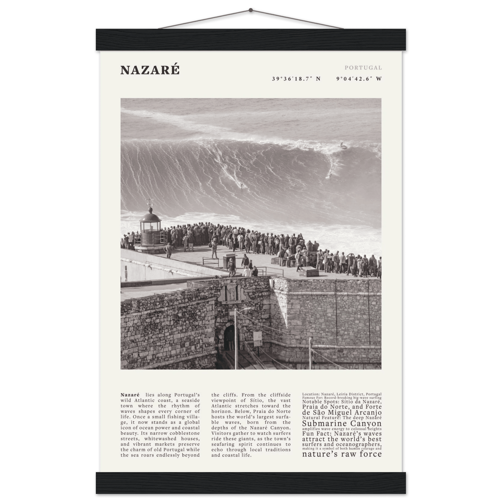 Nazaré Portugal Poster Black and White – Vintage Big Waves Surf Print (Digital & Printed Options) - Evergreen Posters
