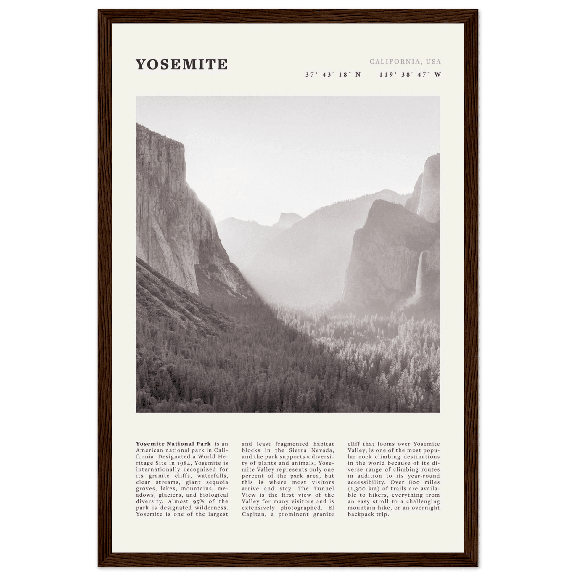 Yosemite Poster | Black & White National Park Wall Art | California Nature Print - Evergreen Posters