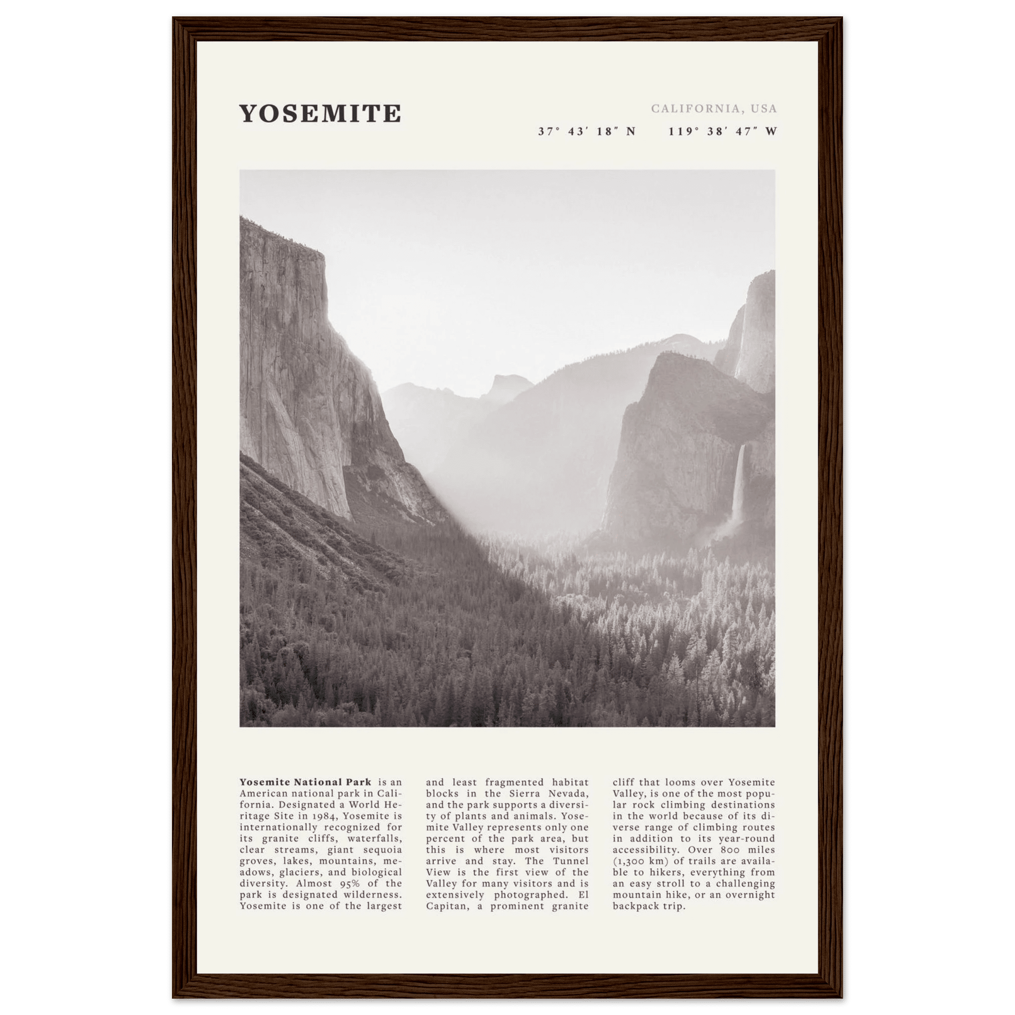 Yosemite Poster | Black & White National Park Wall Art | California Nature Print - Evergreen Posters