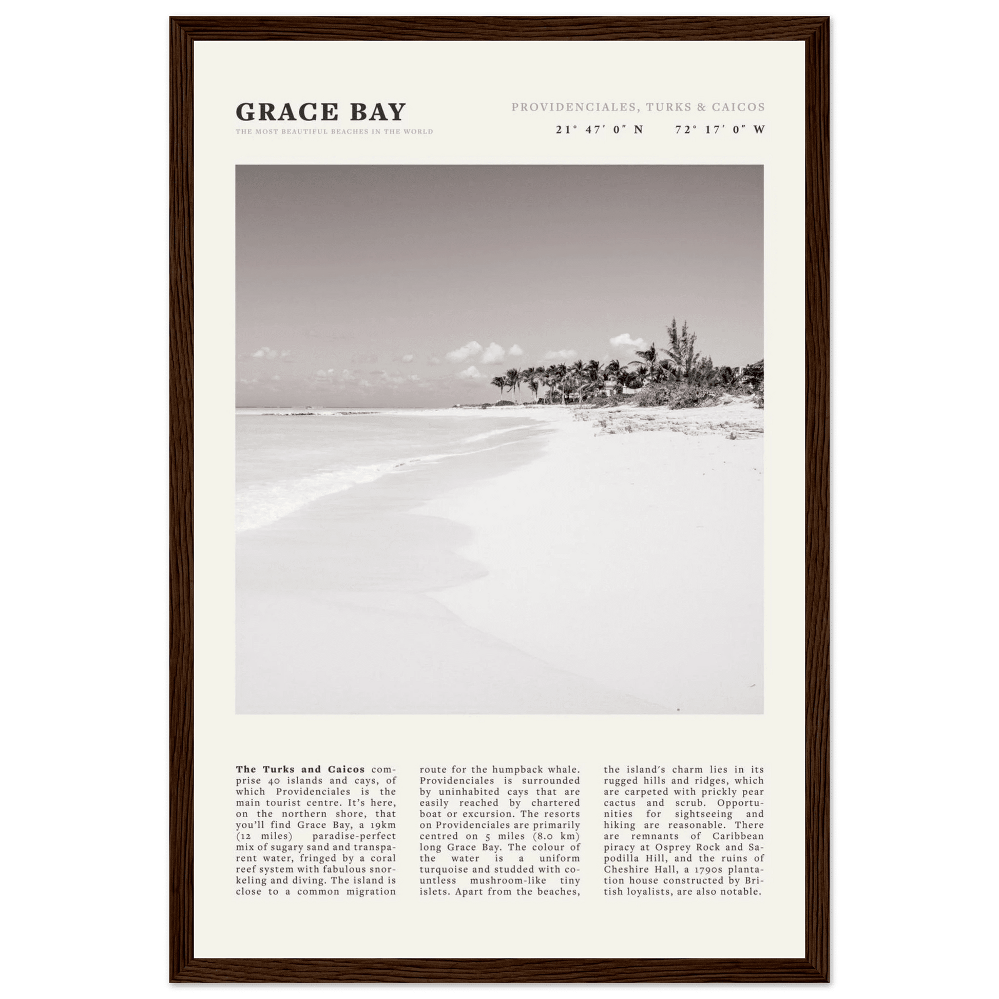 Grace Bay Poster | Black & White Turks & Caicos Wall Art | Caribbean Beach Print - Evergreen Posters
