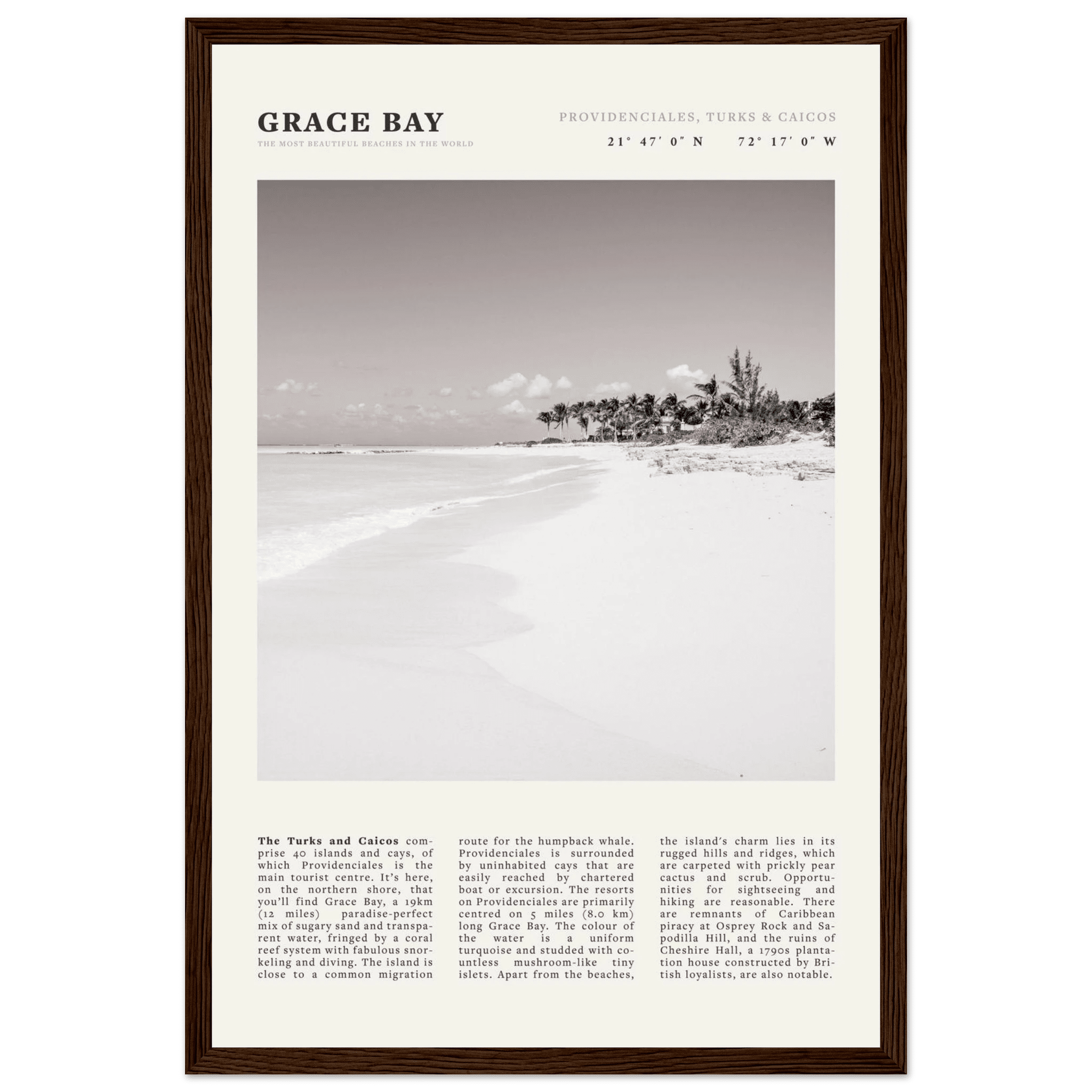 Grace Bay Poster | Black & White Turks & Caicos Wall Art | Caribbean Beach Print - Evergreen Posters