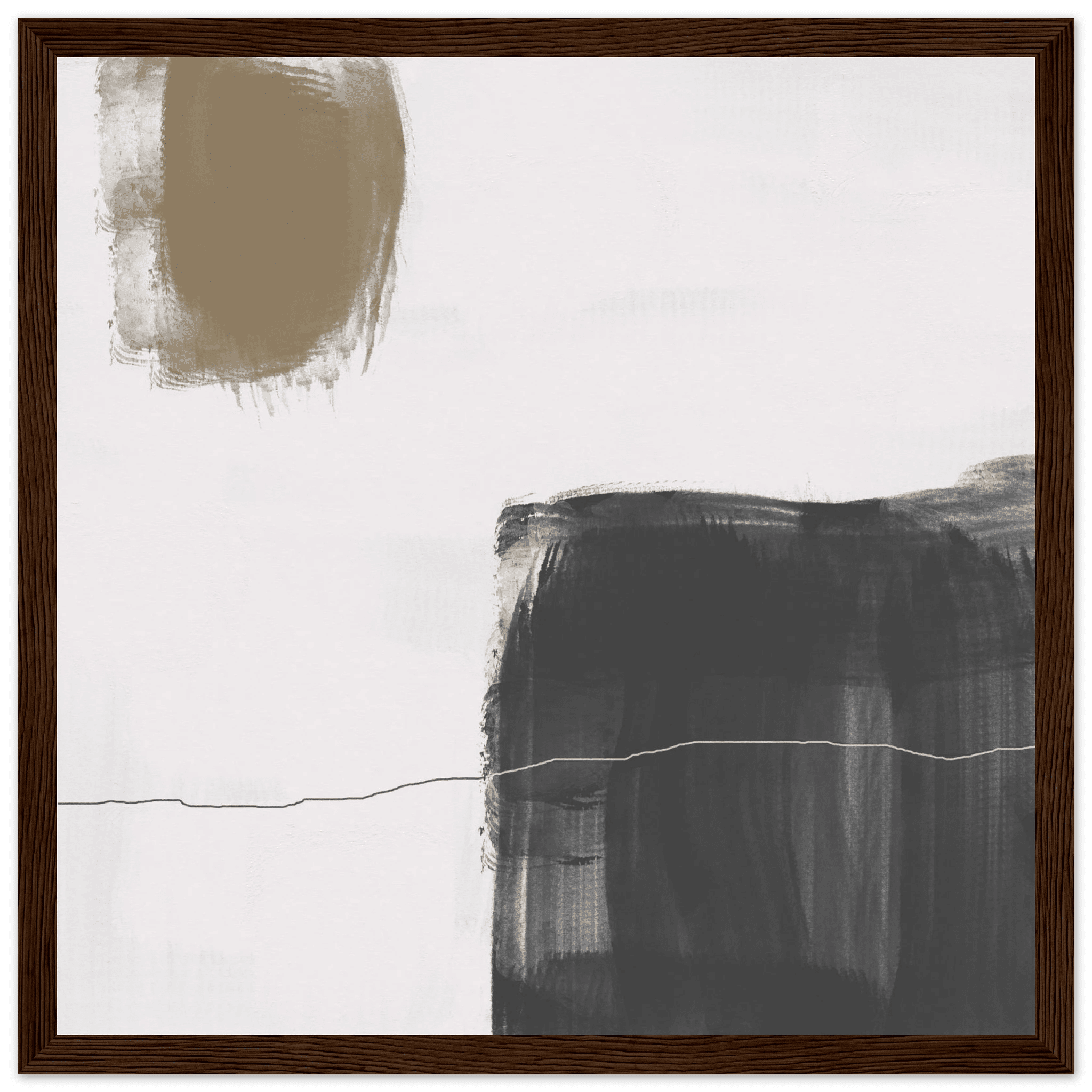 Olive & Black Brushstroke Abstract Poster | Minimalist Square Wall Art | Modern Decor - Evergreen Posters