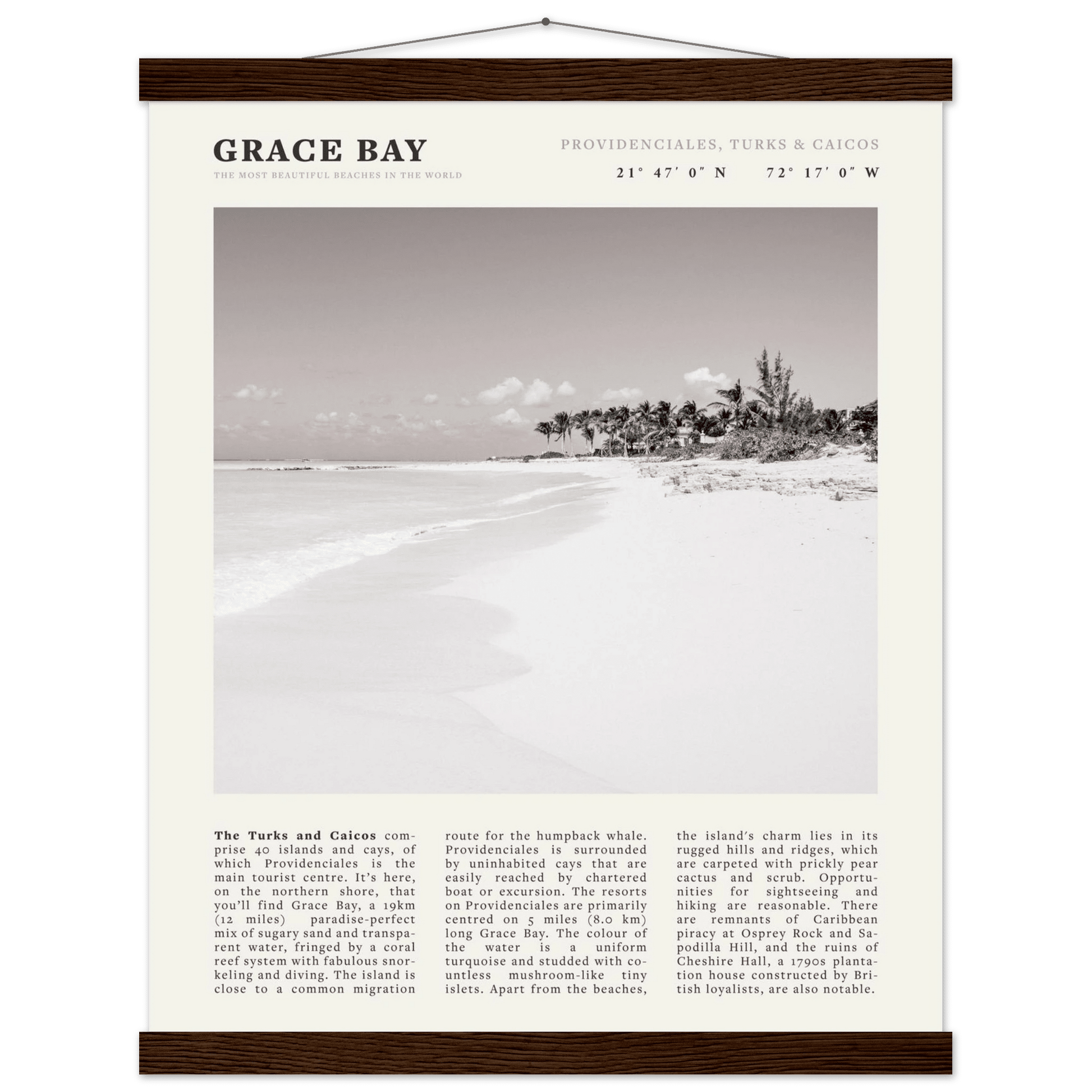 Grace Bay Poster | Black & White Turks & Caicos Wall Art | Caribbean Beach Print - Evergreen Posters