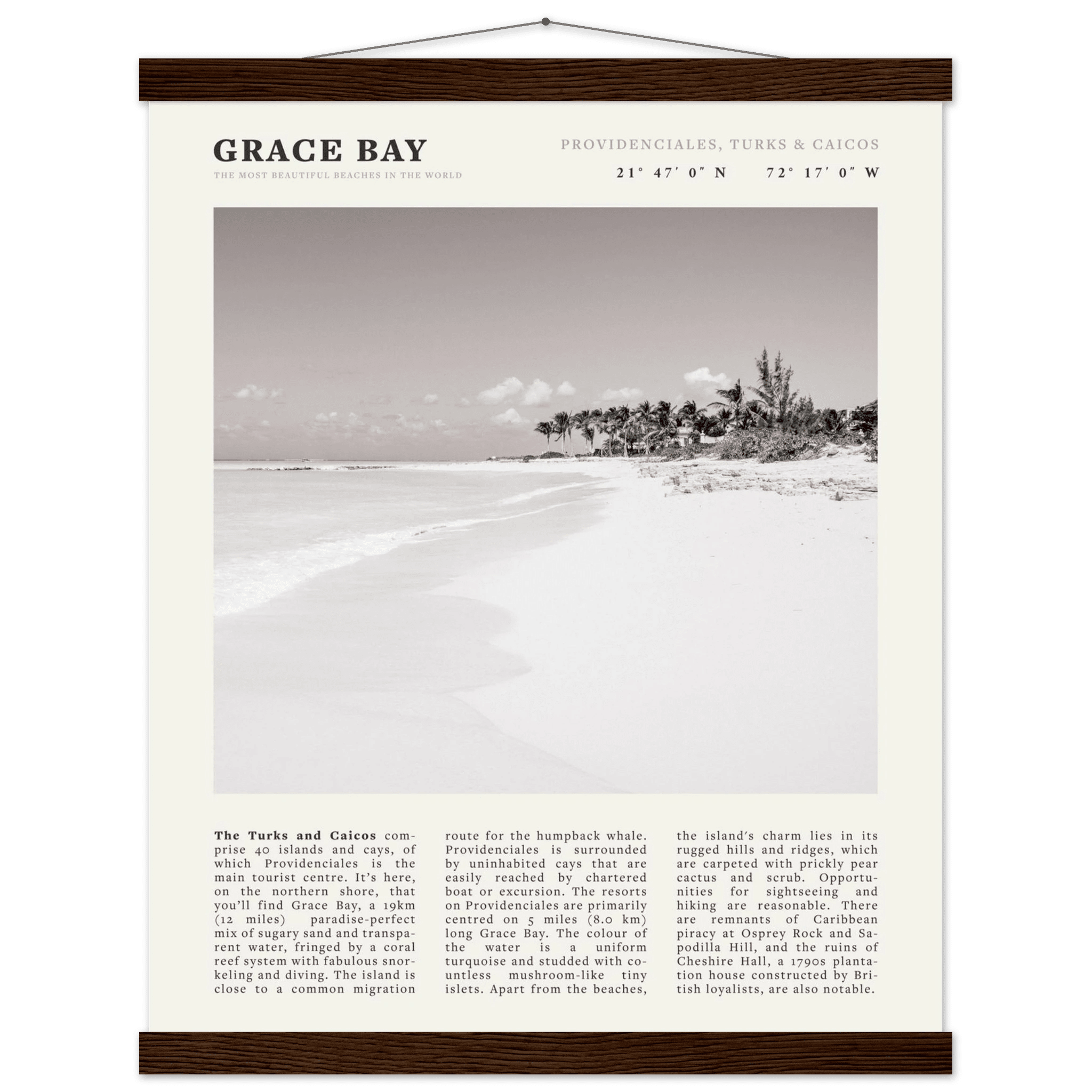 Grace Bay Poster | Black & White Turks & Caicos Wall Art | Caribbean Beach Print - Evergreen Posters