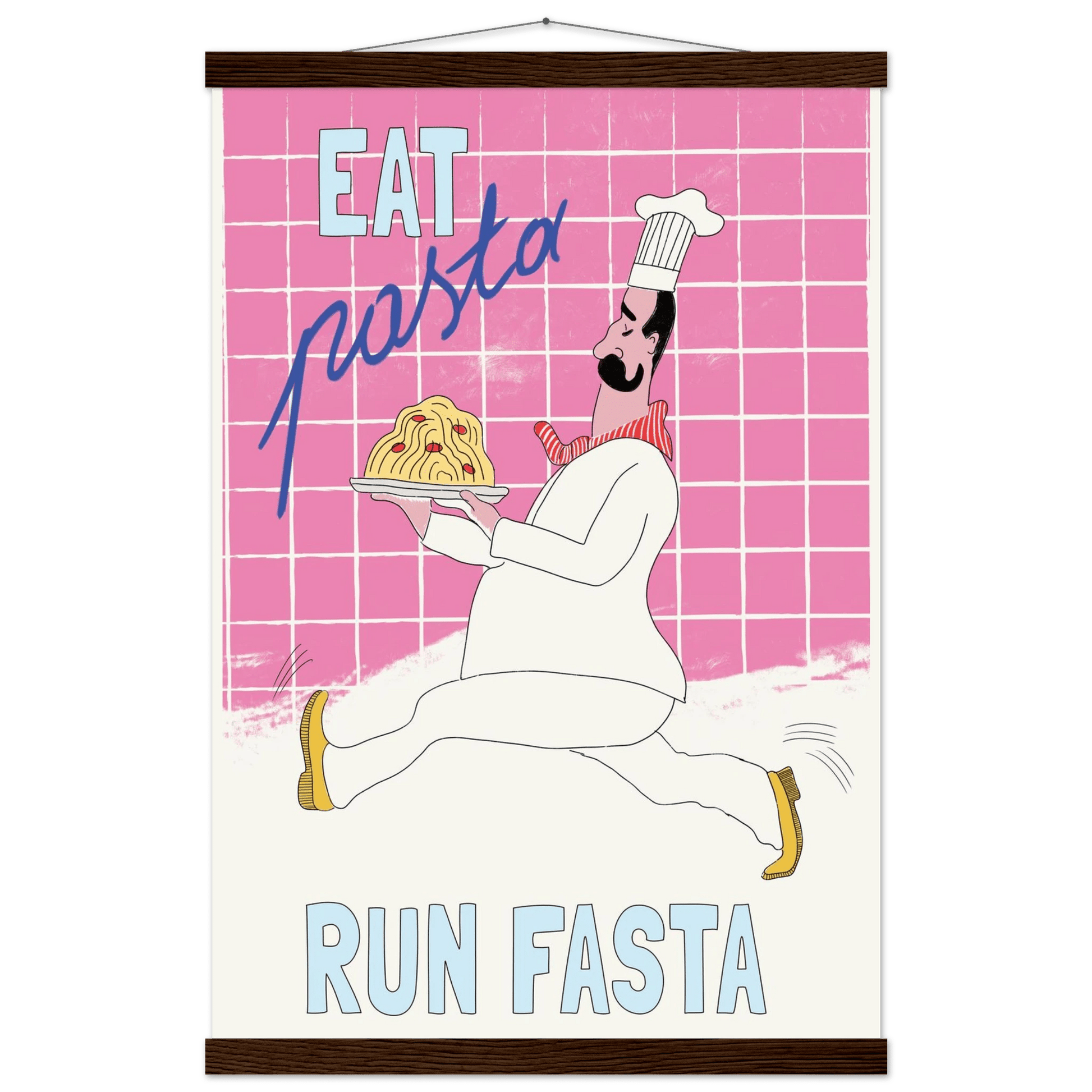 Eat Pasta Run Fasta Poster – Playful Kitchen Wall Art Print (Pink Edition) - Evergreen Posters
