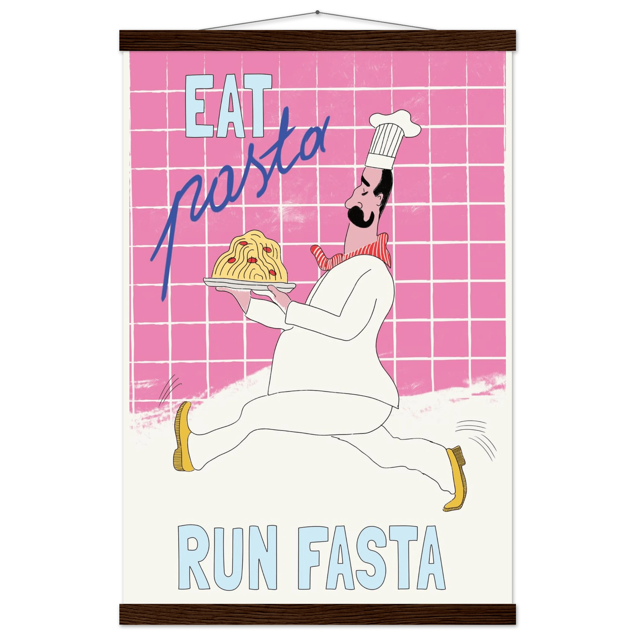 Eat Pasta Run Fasta Poster – Playful Kitchen Wall Art Print (Pink Edition) - Evergreen Posters