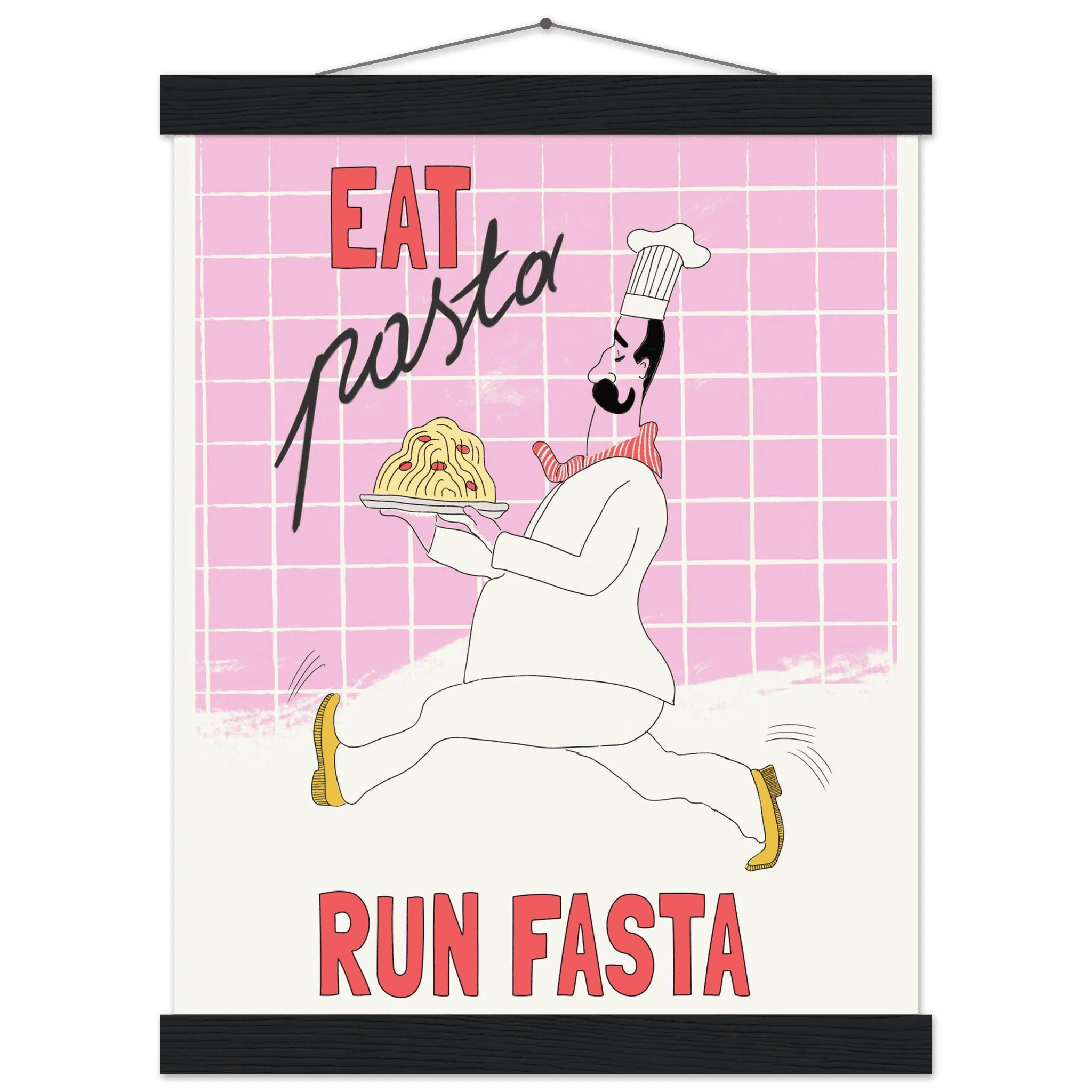 Eat Pasta Run Fasta Poster – Playful Kitchen Wall Art Print (Light Pink) - Evergreen Posters