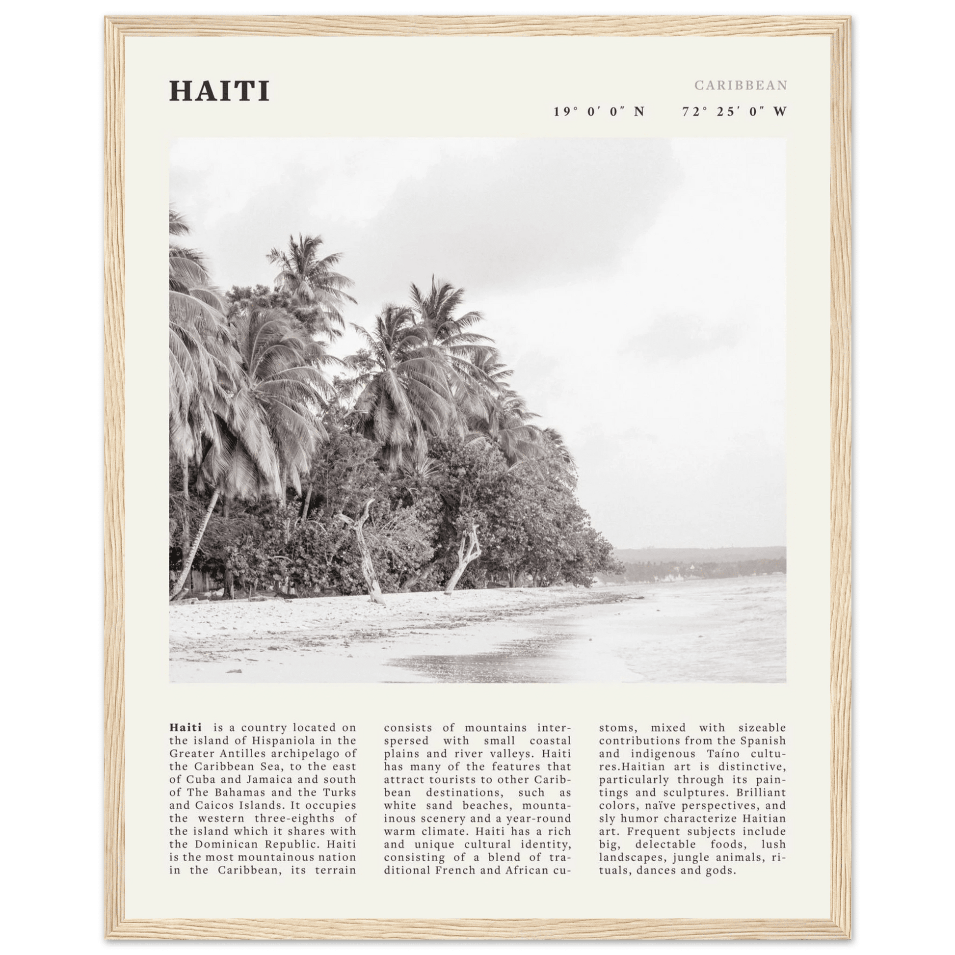 Haiti Poster | Black & White Caribbean Beach Wall Art | Tropical Travel Print - Evergreen Posters