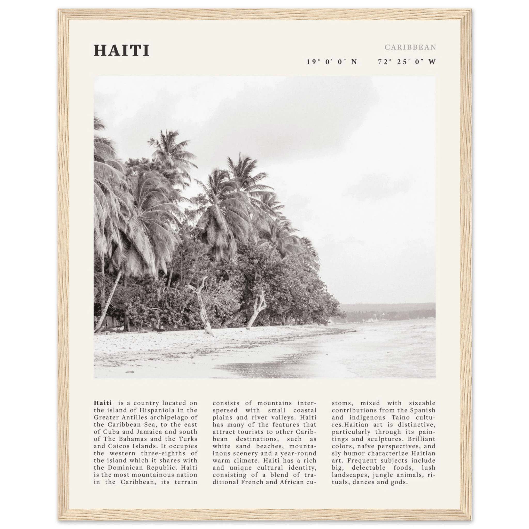 Haiti Poster | Black & White Caribbean Beach Wall Art | Tropical Travel Print - Evergreen Posters