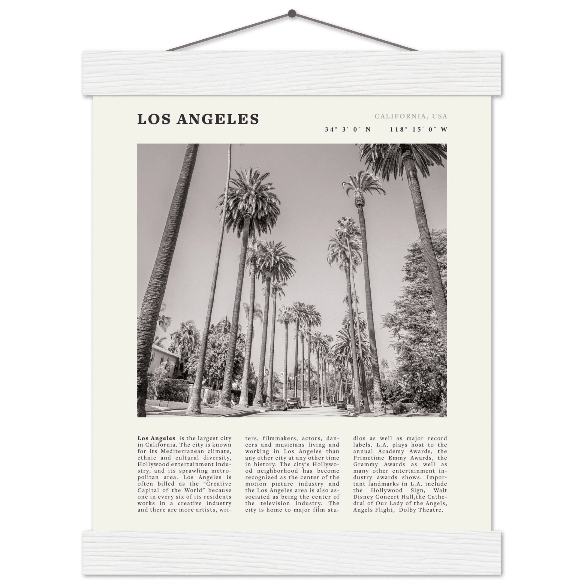 Los Angeles Poster | Black & White Palm Trees Wall Art | California Travel Print - Evergreen Posters