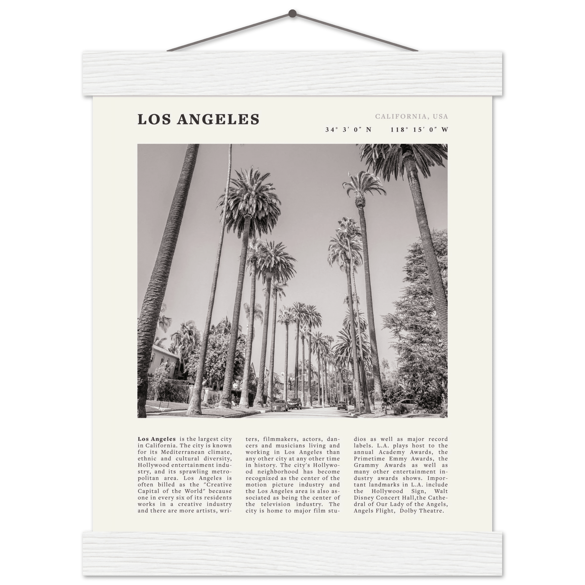 Los Angeles Poster | Black & White Palm Trees Wall Art | California Travel Print - Evergreen Posters