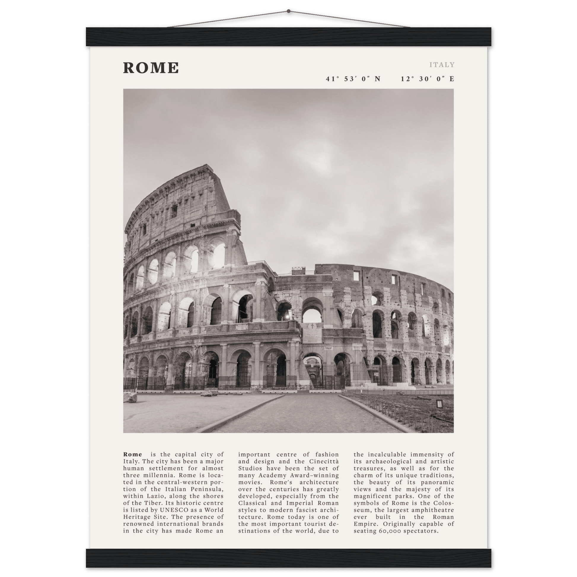 Rome Poster | Black & White Colosseum Wall Art | Italy Travel Print | Roman Decor - Evergreen Posters